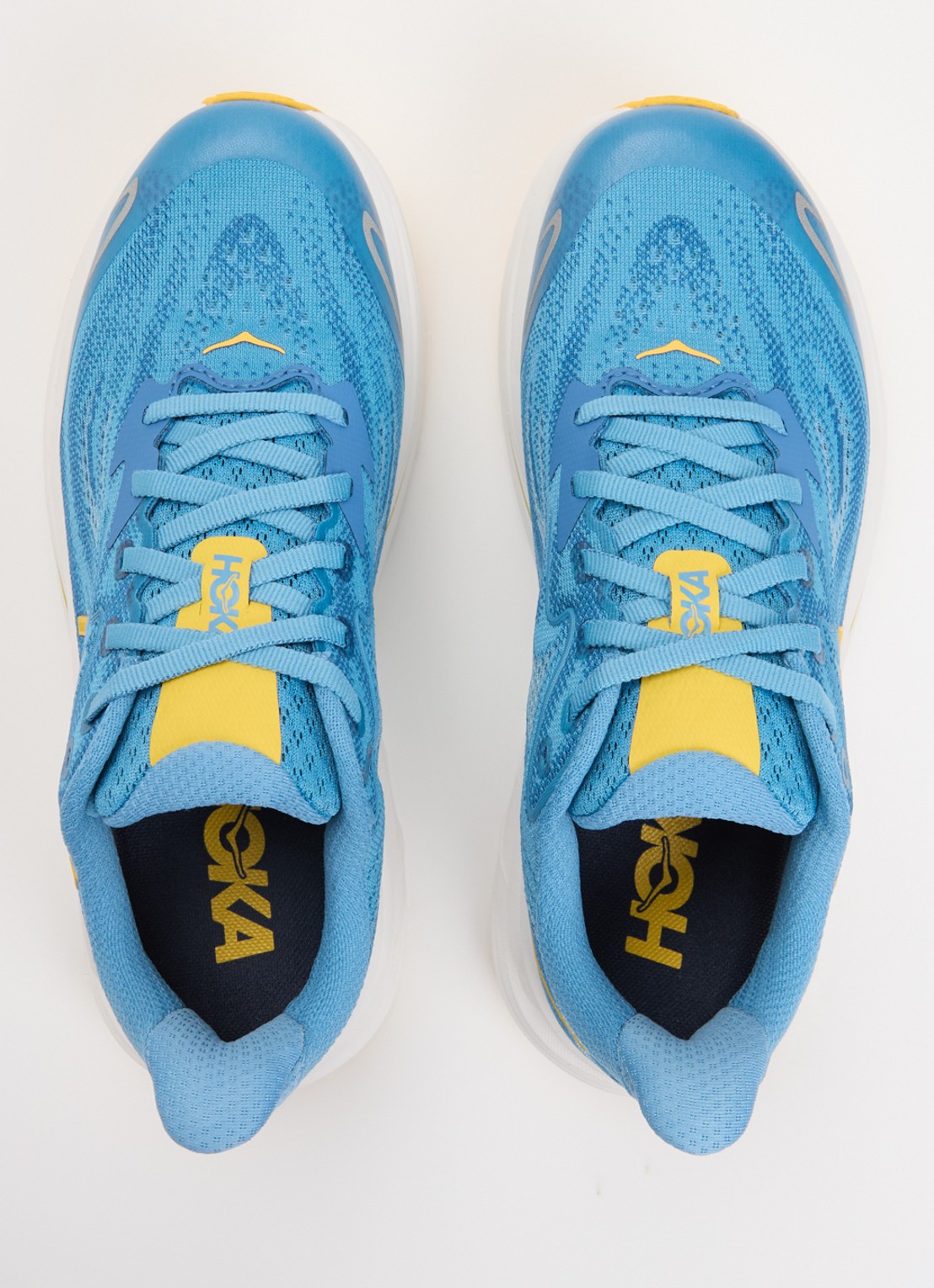 HOKA Clifton 10 hardloopschoen met gebreid bovenwerk en logo - detail 3 donkerblauw