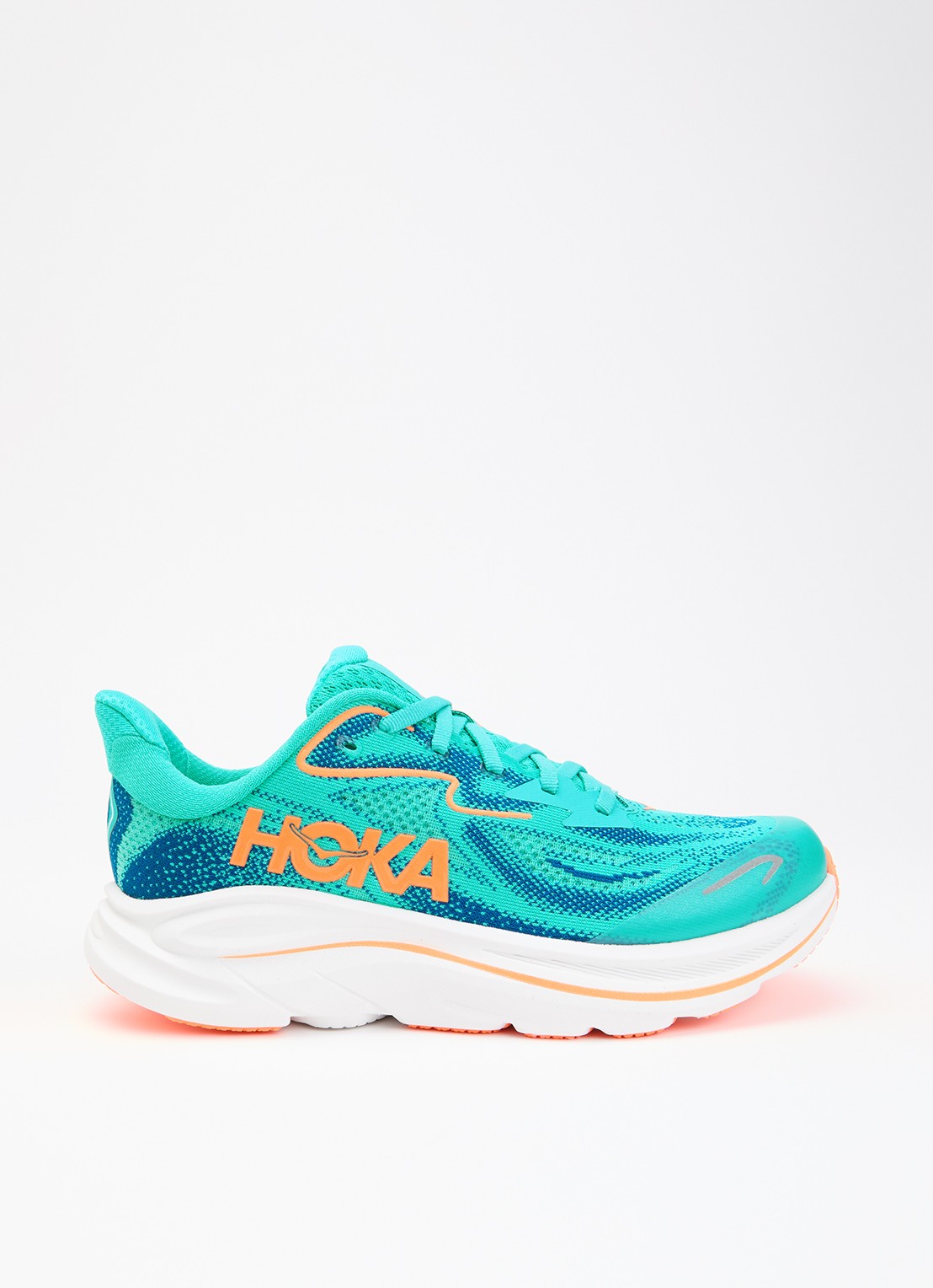 HOKA Clifton 10 sneaker met print - voorkant turquoise
