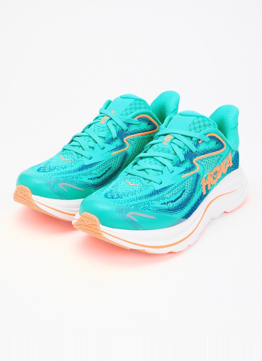 HOKA Clifton 10 sneaker met print - voorkant 2 turquoise