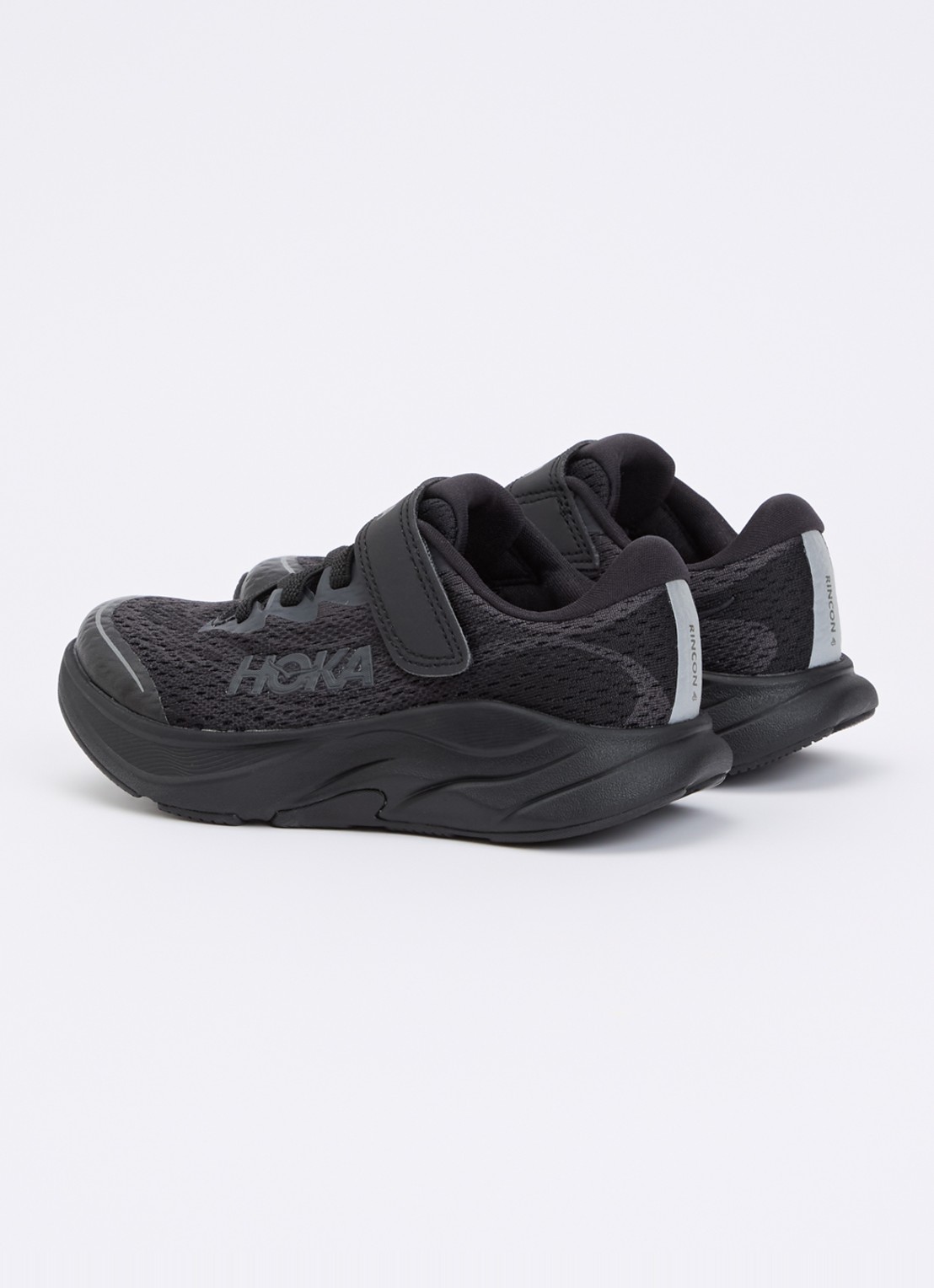 HOKA Rincon 4 hardloopschoen met gebreid bovenwerk en logo - achterkant zwart