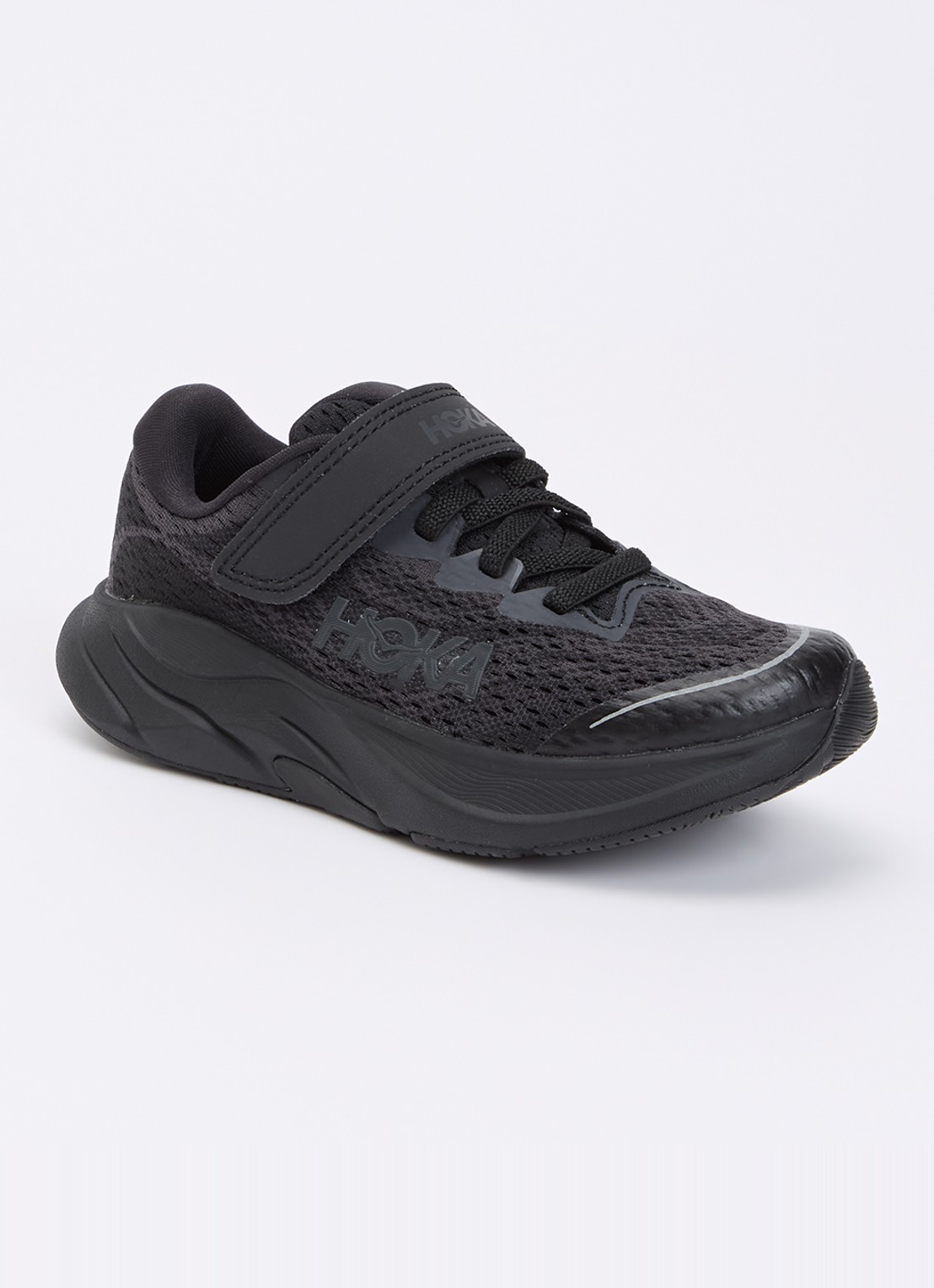HOKA Rincon 4 hardloopschoen met gebreid bovenwerk en logo - voorkant 3 zwart