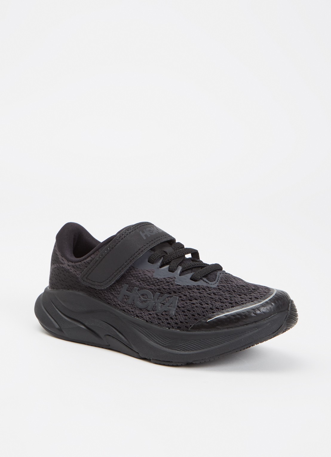 HOKA Rincon 4 hardloopschoen met gebreid bovenwerk en logo - voorkant 5 zwart
