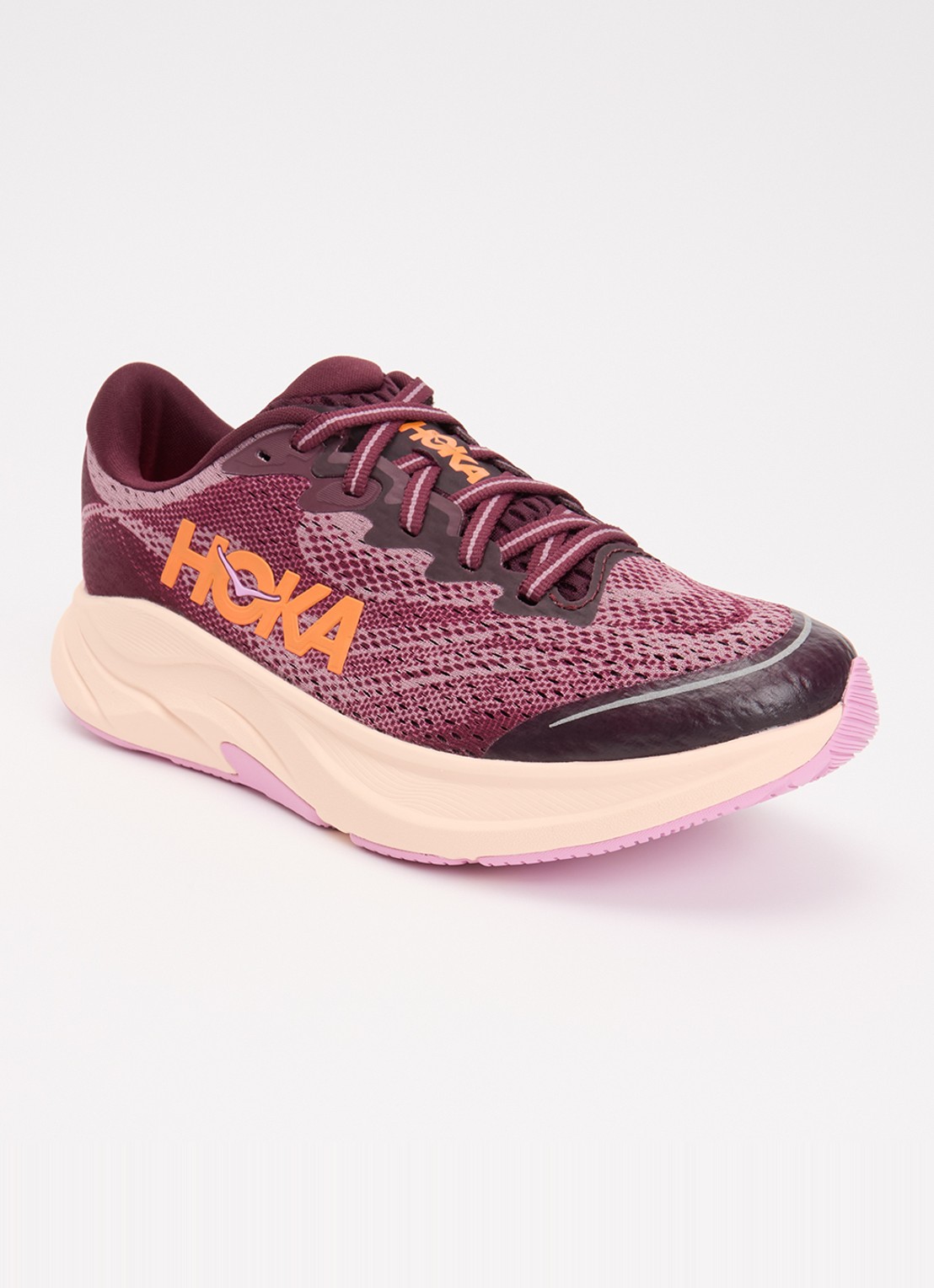 HOKA Rincon 4 sneaker met gebreid bovenwerk en logo - voorkant 5 paars
