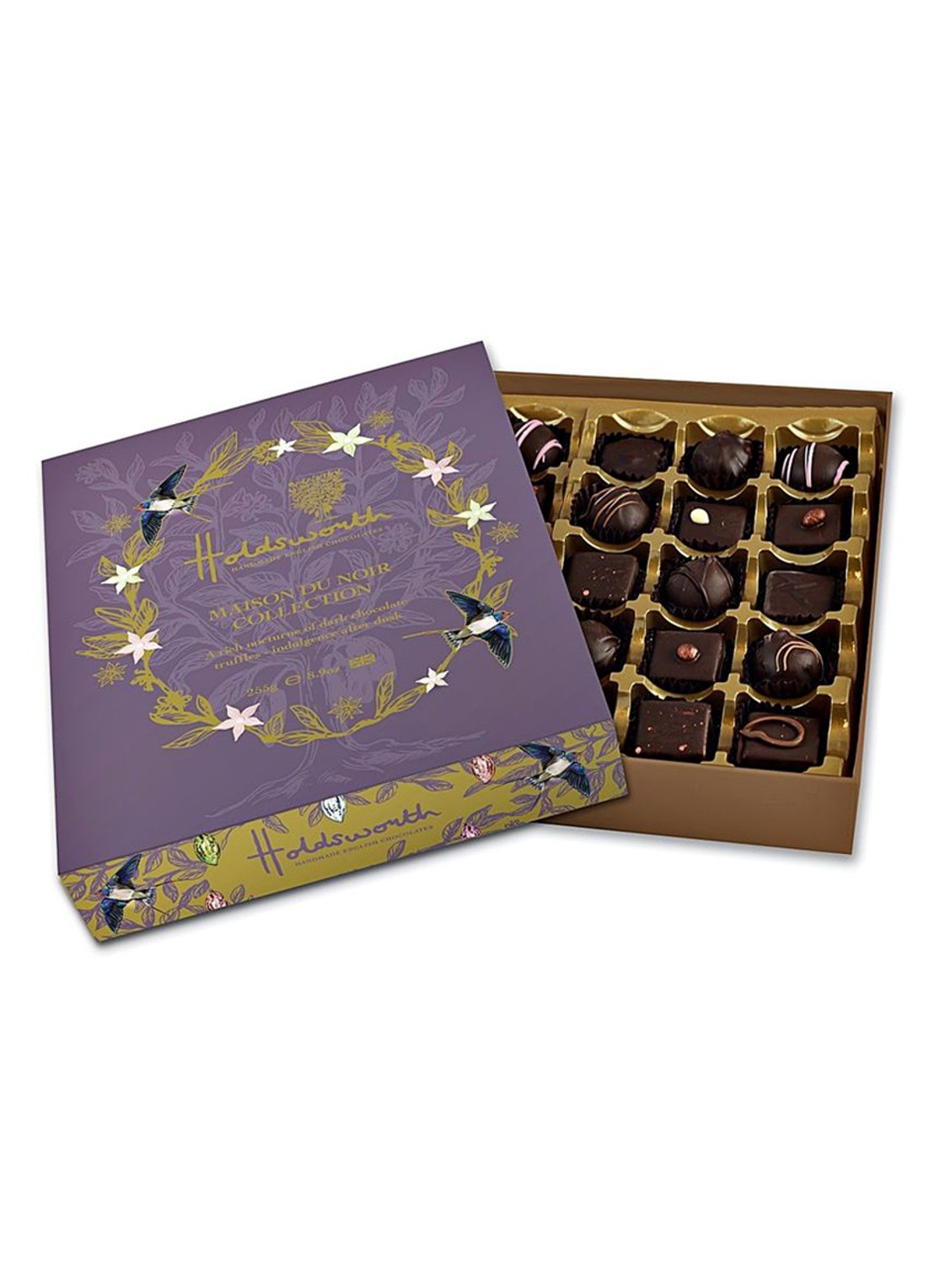 Holdsworth Maison Du Noir chocolade bonbons in geschenkverpakking 255 gram - voorkant undefined