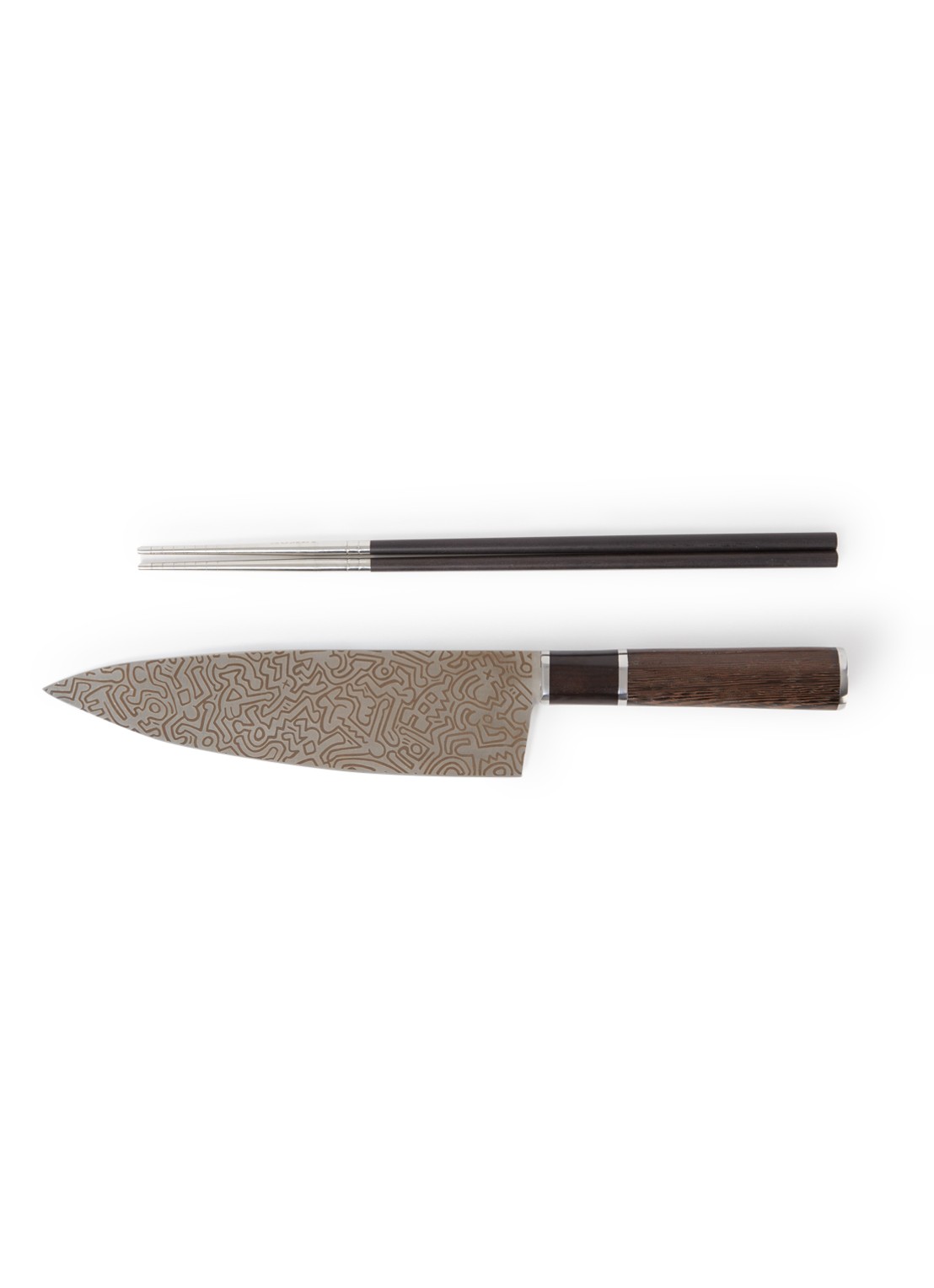 Homey's Keith Haring koksmes met chopsticks in cadeauverpakking  - voorkant donkerbruin