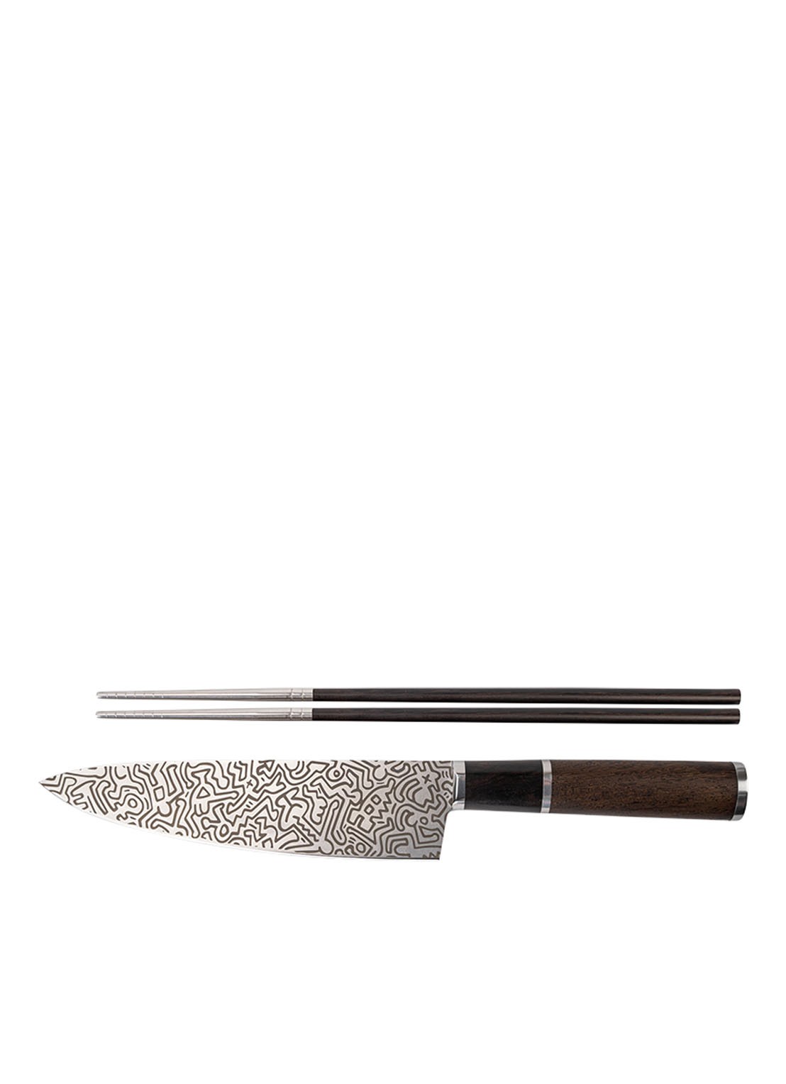 Homey's Keith Haring koksmes met chopsticks in cadeauverpakking  - voorkant 2 donkerbruin