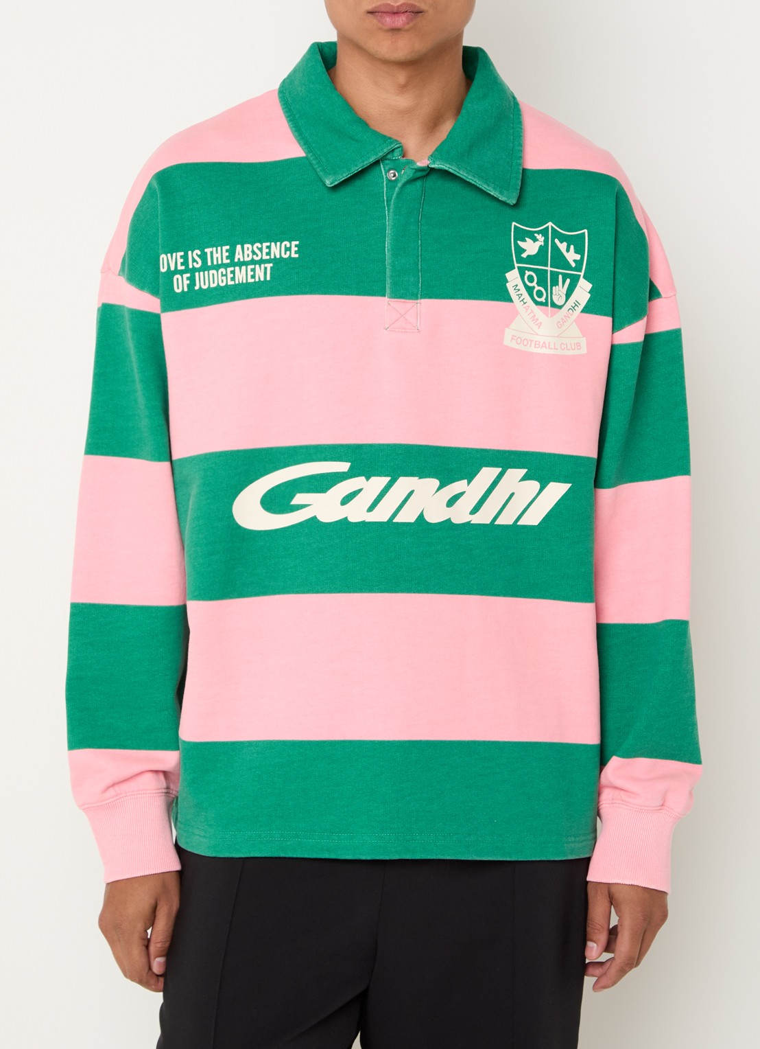 Hopeium Ghandi sweater met polokraag - detail 3 groen