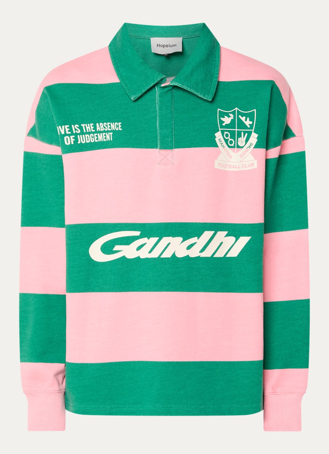 Hopeium Ghandi sweater met polokraag - voorkant groen