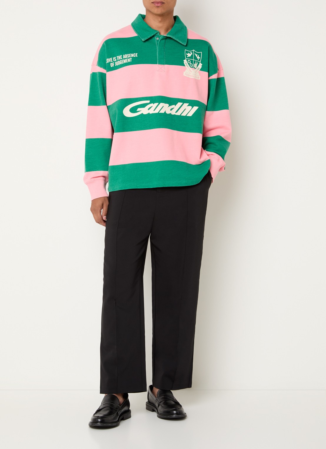 Hopeium Ghandi sweater met polokraag - voorkant 2 groen