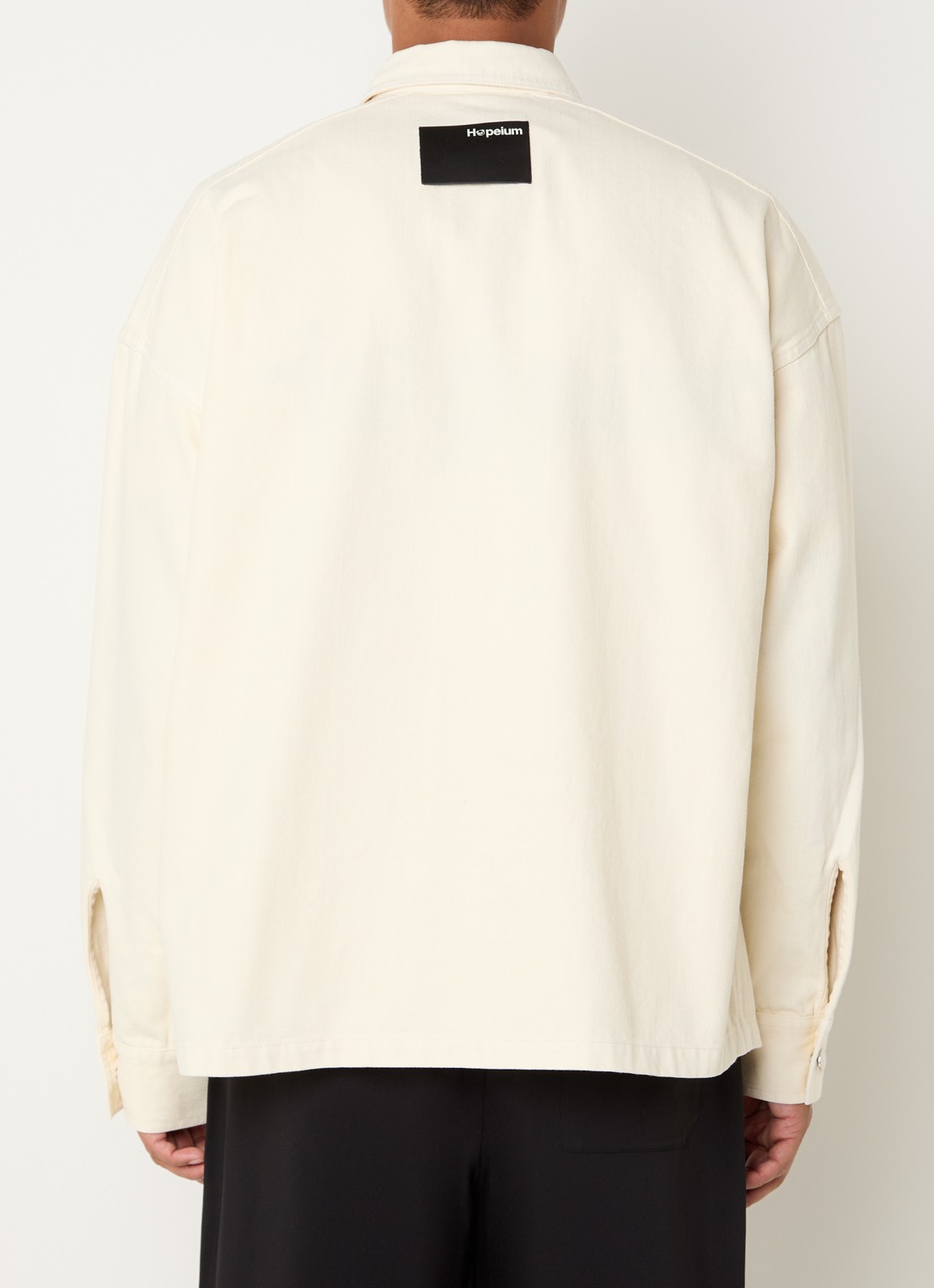 Hopeium Overshirt van denim met borstzak - achterkant 2 creme