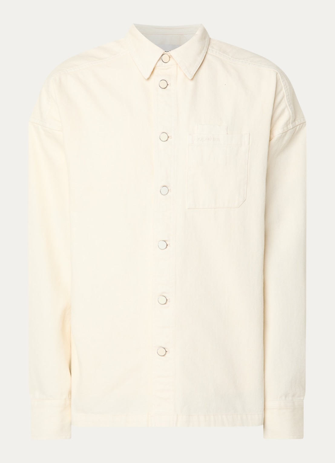 Hopeium Overshirt van denim met borstzak - voorkant 3 creme