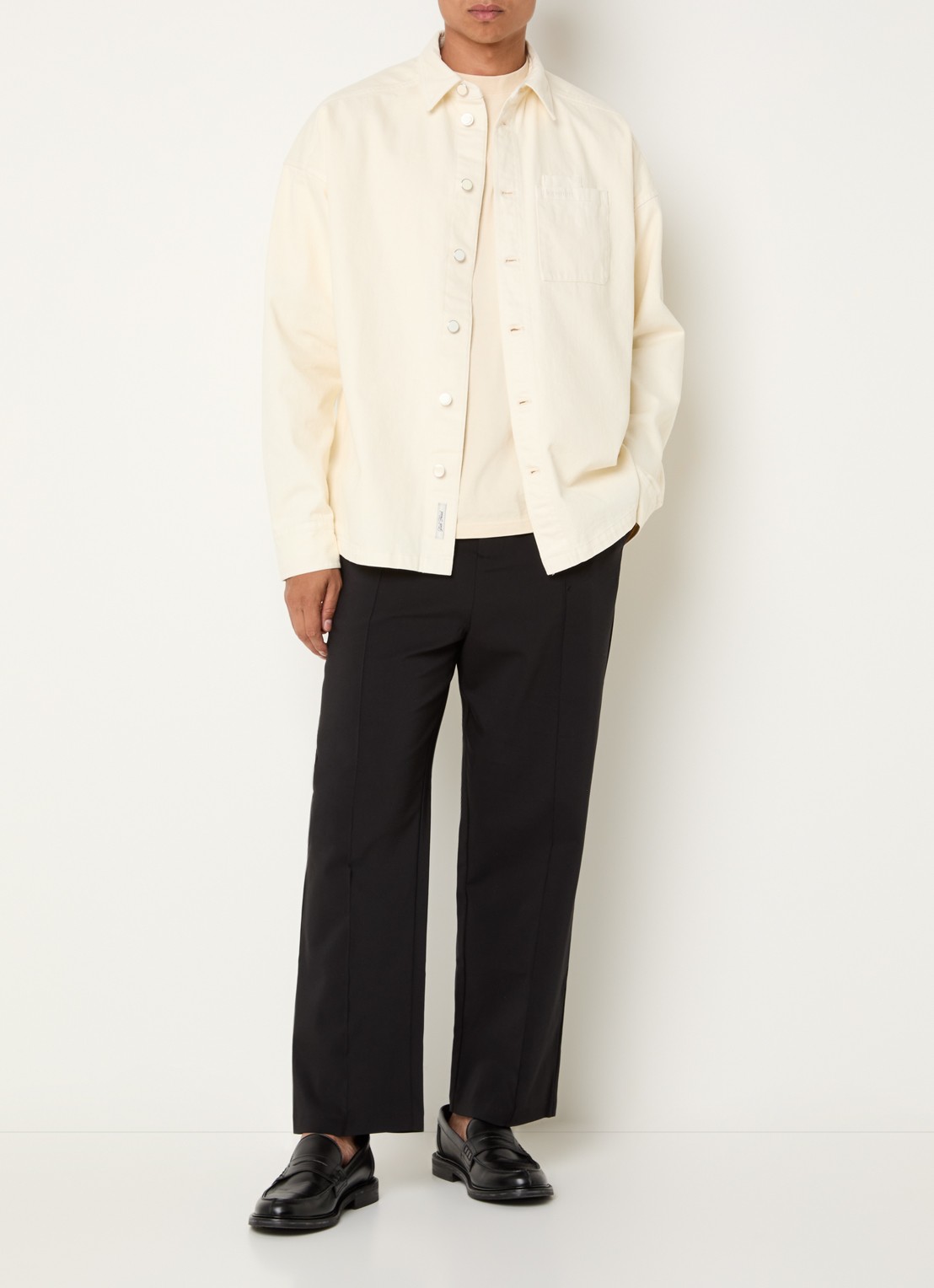 Hopeium Overshirt van denim met borstzak - voorkant 4 creme