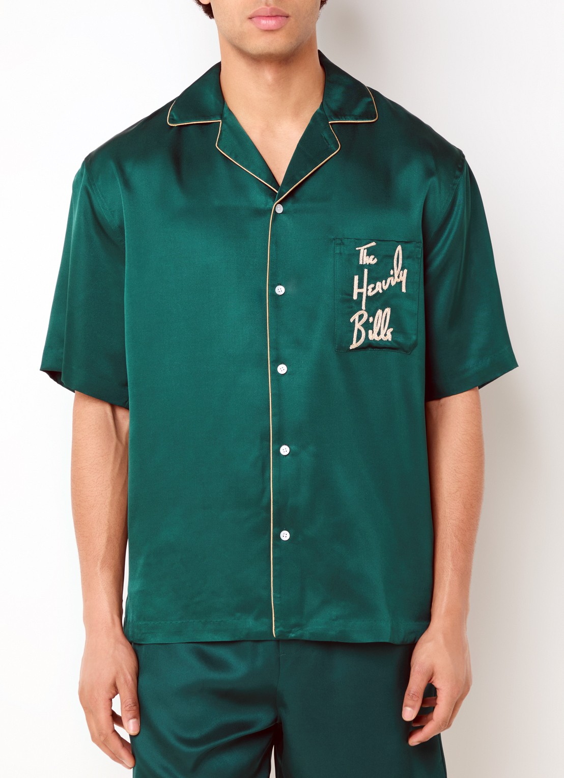 Hopeium Regular fit overhemd van zijde met logo - detail 4 groen