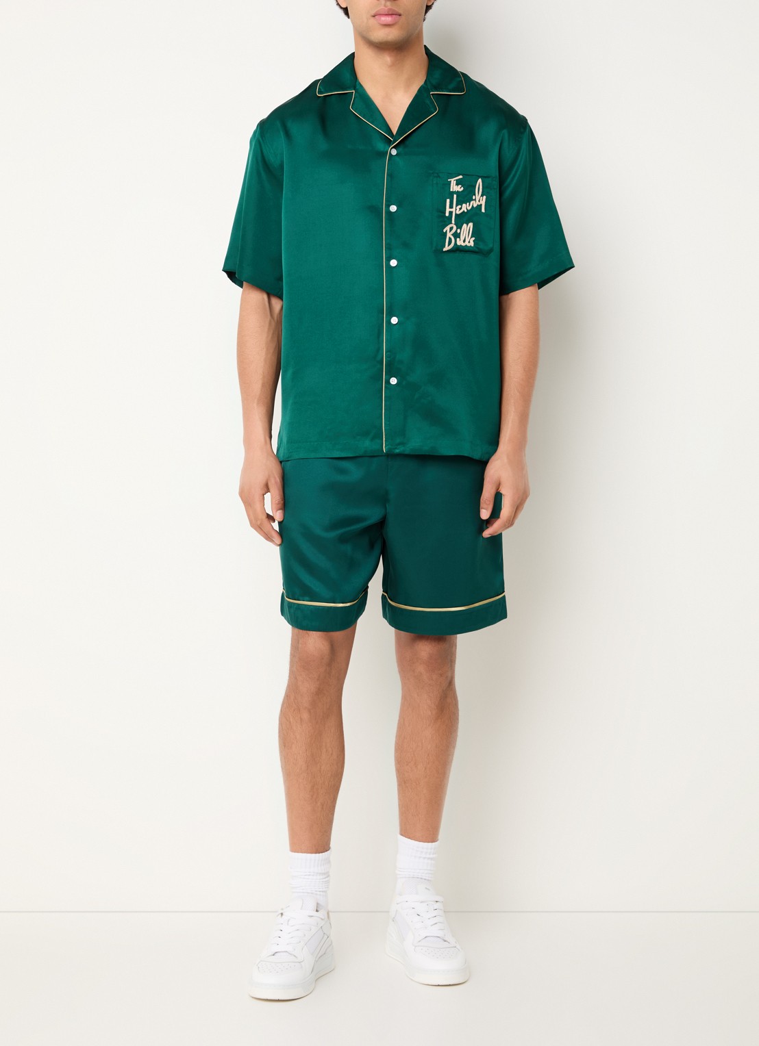Hopeium Regular fit overhemd van zijde met logo - voorkant 2 groen