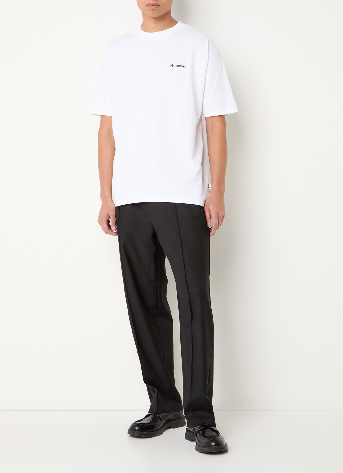 Hopeium Straight fit pantalon in wolblend met steekzakken en trekkkoord - voorkant 2 zwart