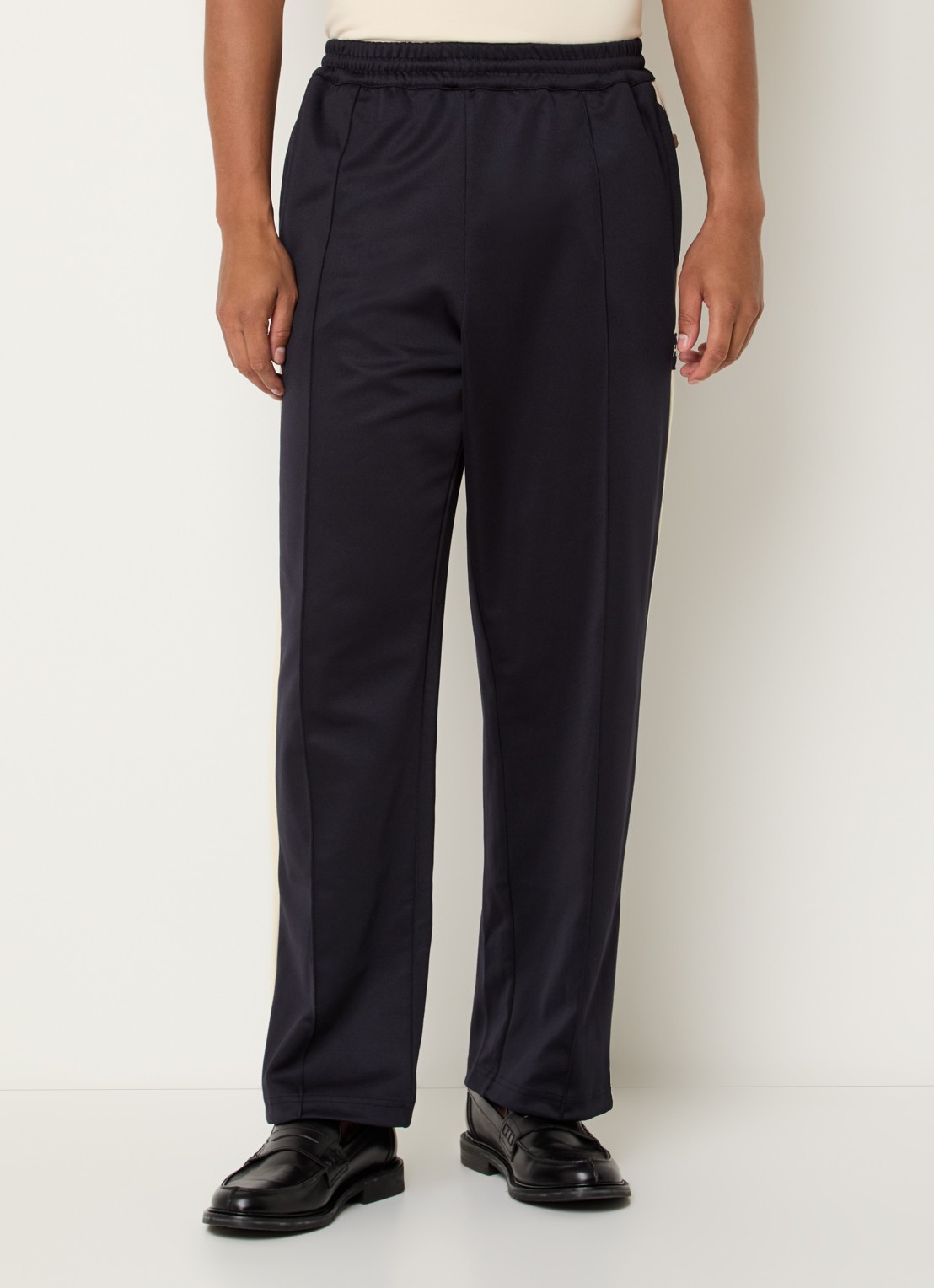 Hopeium Straight fit trackpants met ritszakken en logo - detail zwart