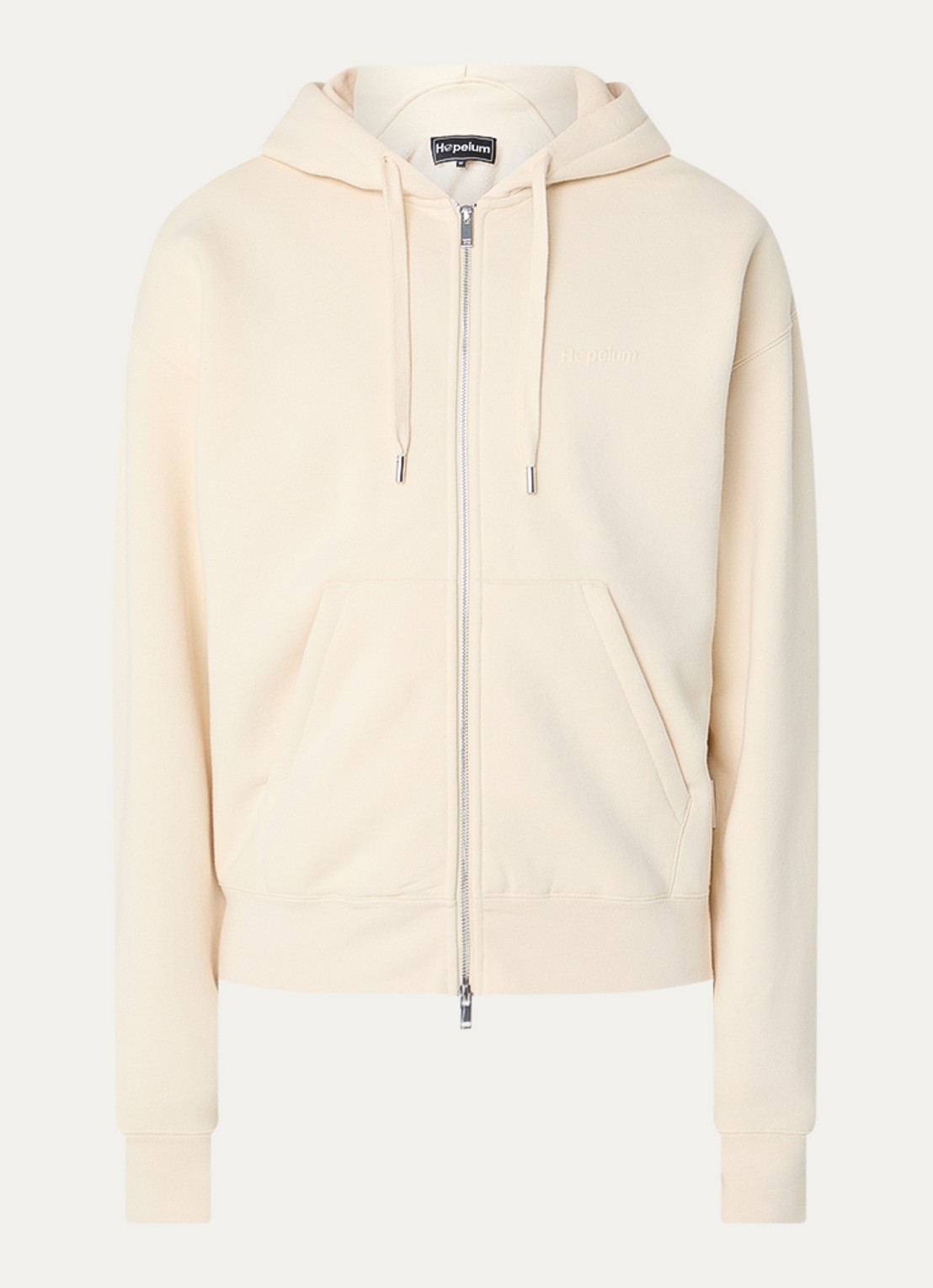 Hopeium Sweatvest met logo- en backprint - voorkant creme