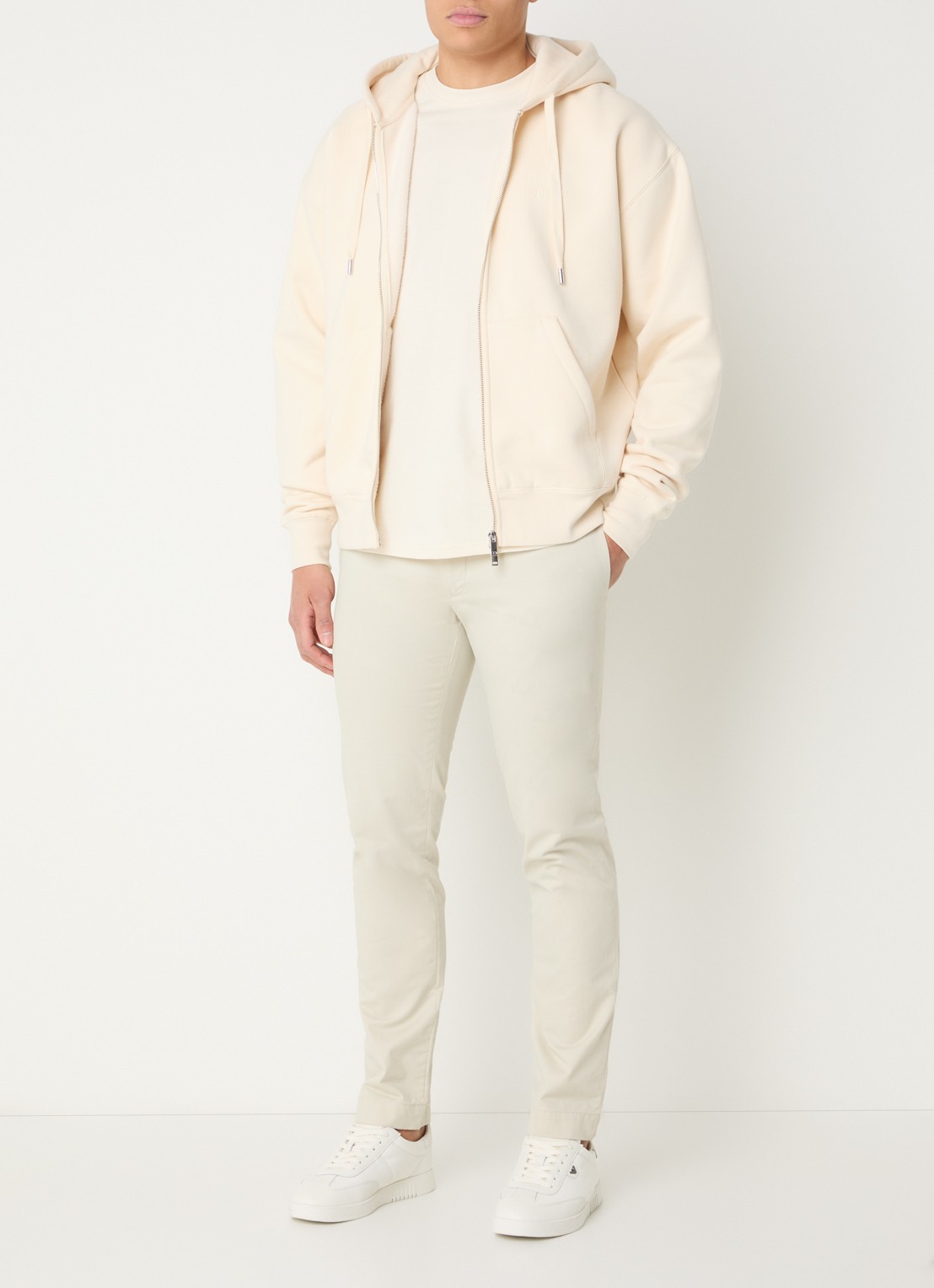 Hopeium Sweatvest met logo- en backprint - voorkant 2 creme