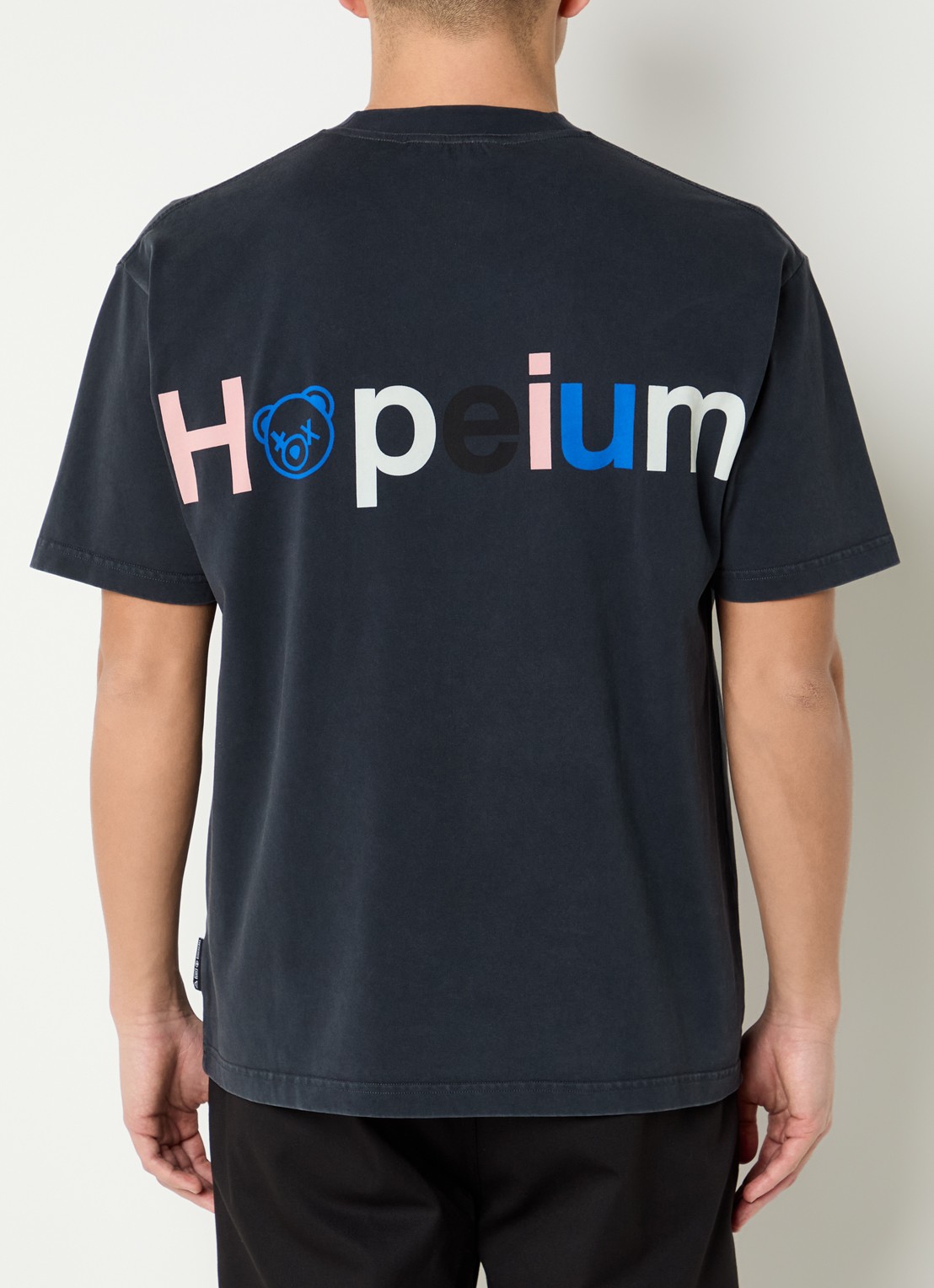 Hopeium T-shirt met logo- en backprint - detail antraciet