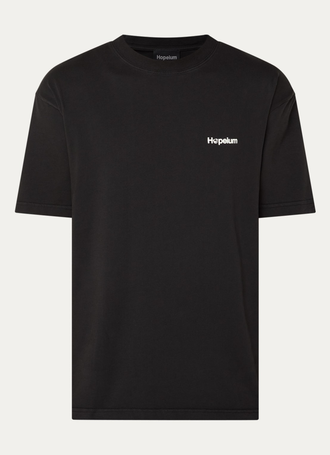 Hopeium T-shirt met logo- en backprint - voorkant 2 zwart