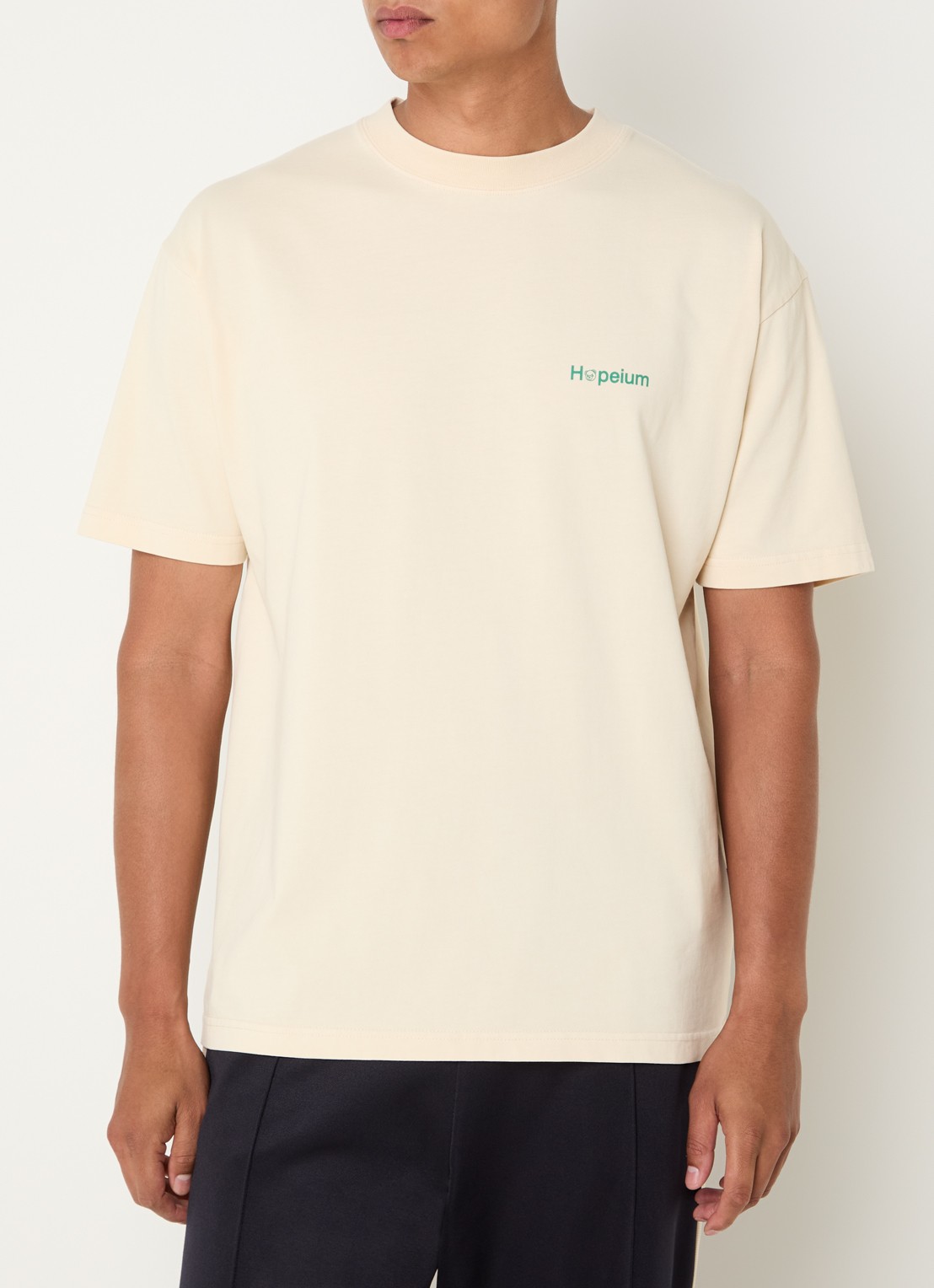 Hopeium T-shirt met logo- en backprint - achterkant 4 lichtgeel