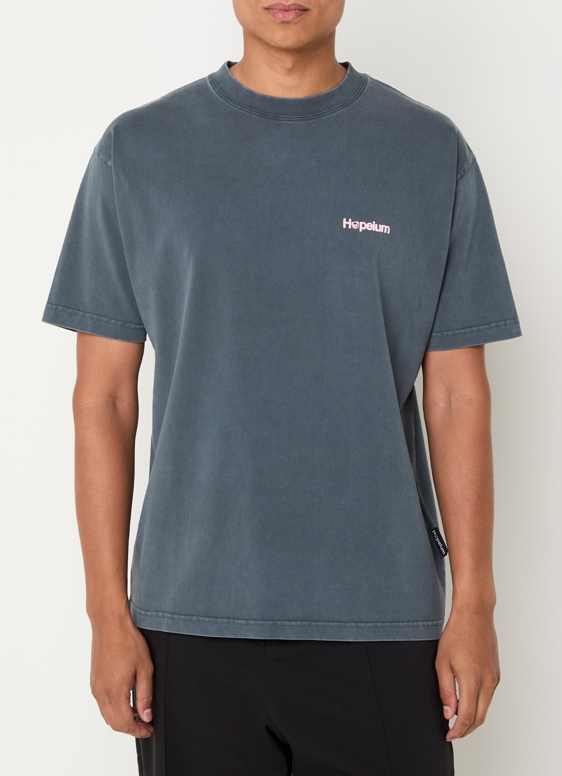 Hopeium T-shirt met logo- en backprint - achterkant 4 donkergrijs