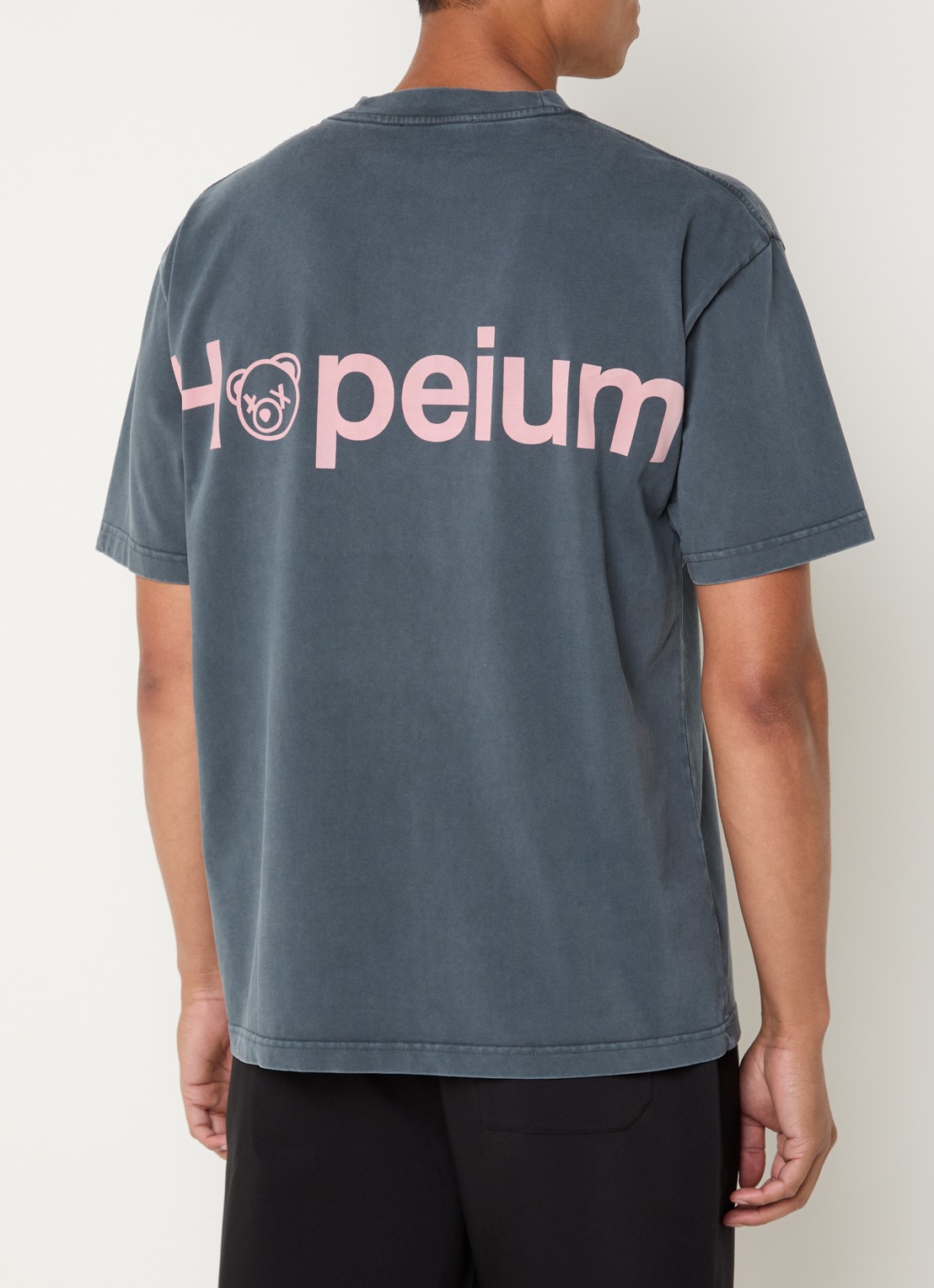 Hopeium T-shirt met logo- en backprint - detail donkergrijs