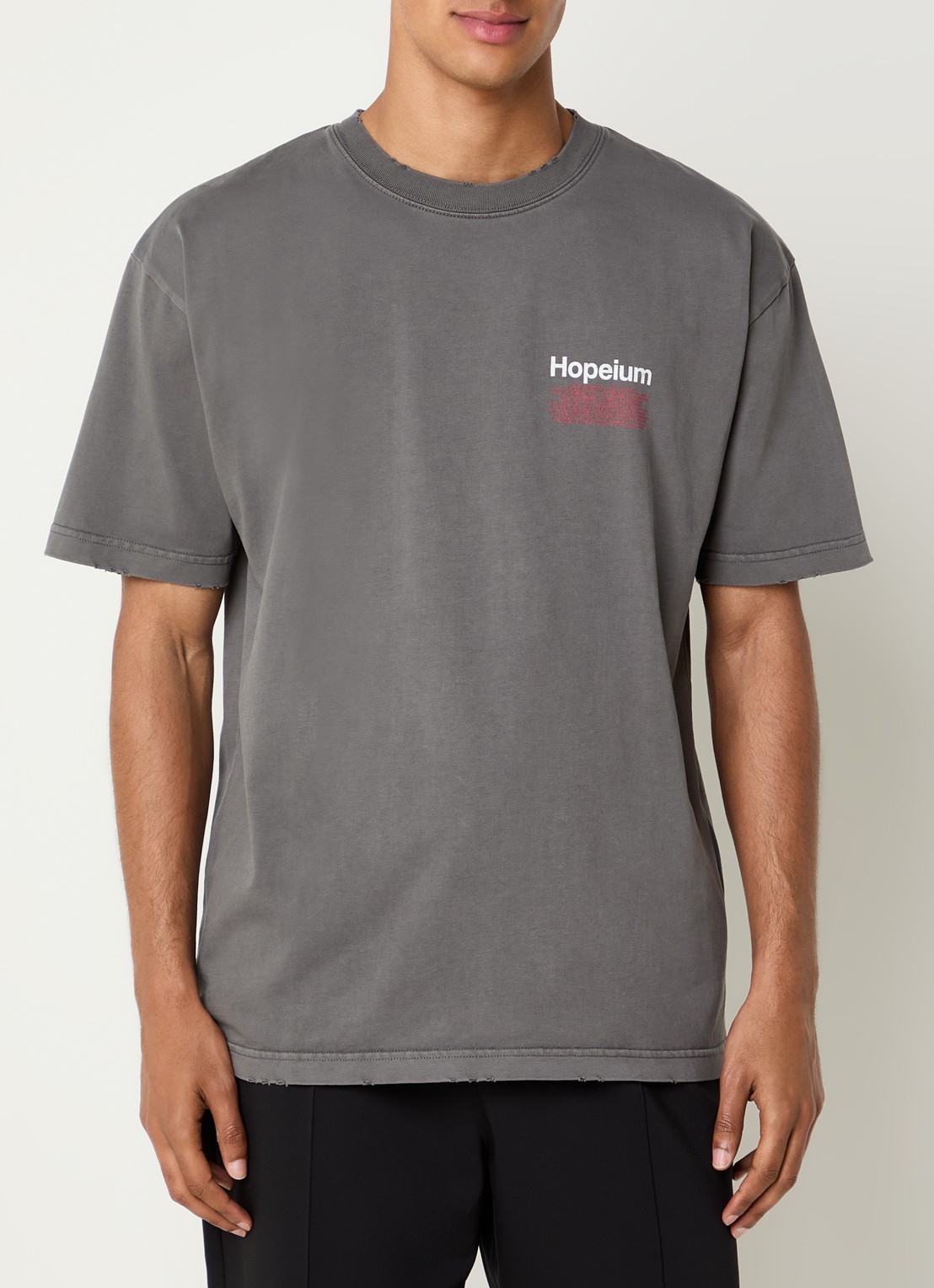 Hopeium T-shirt met logo- en backprint - achterkant 4 grijs