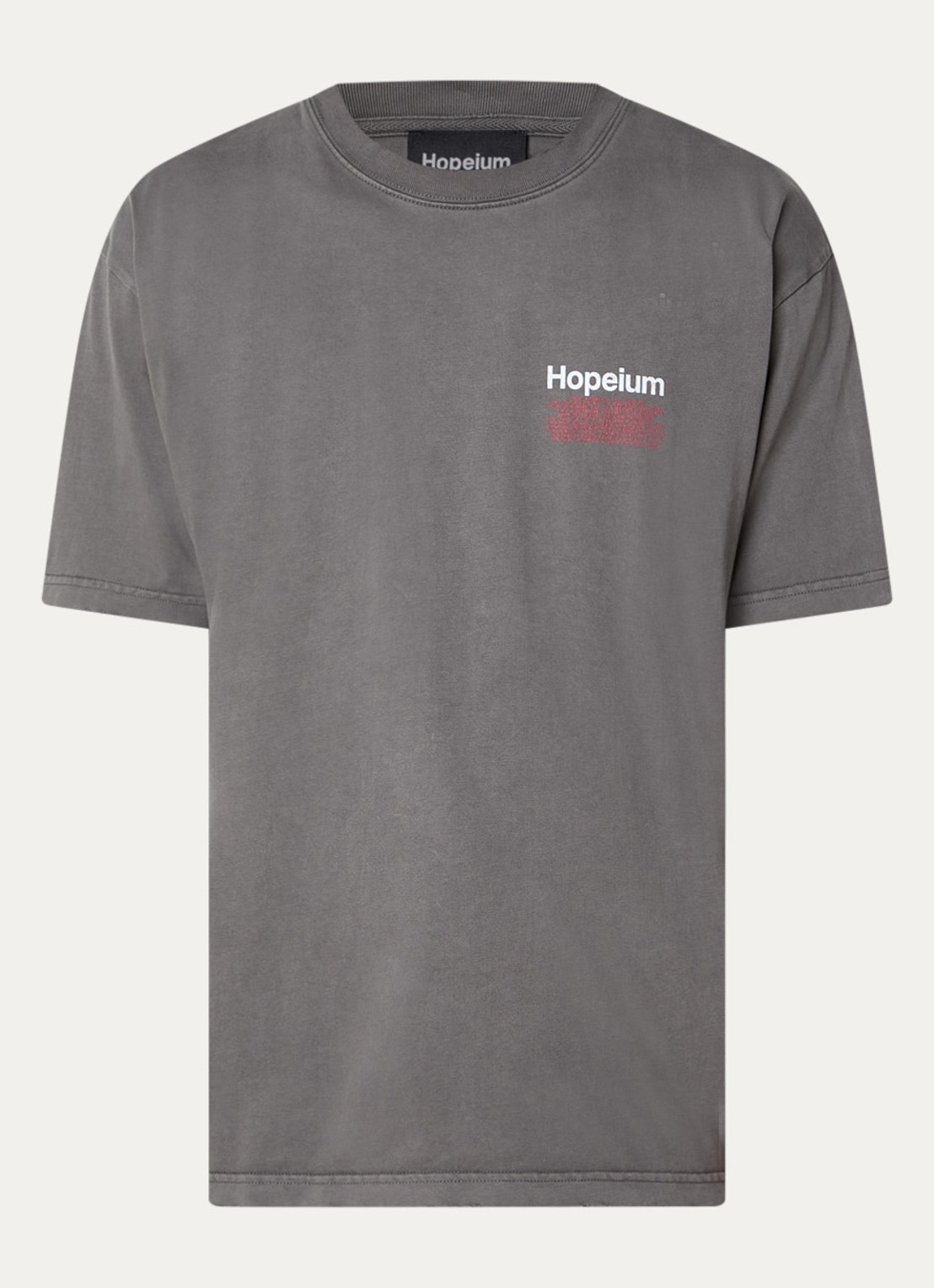 Hopeium T-shirt met logo- en backprint - voorkant grijs