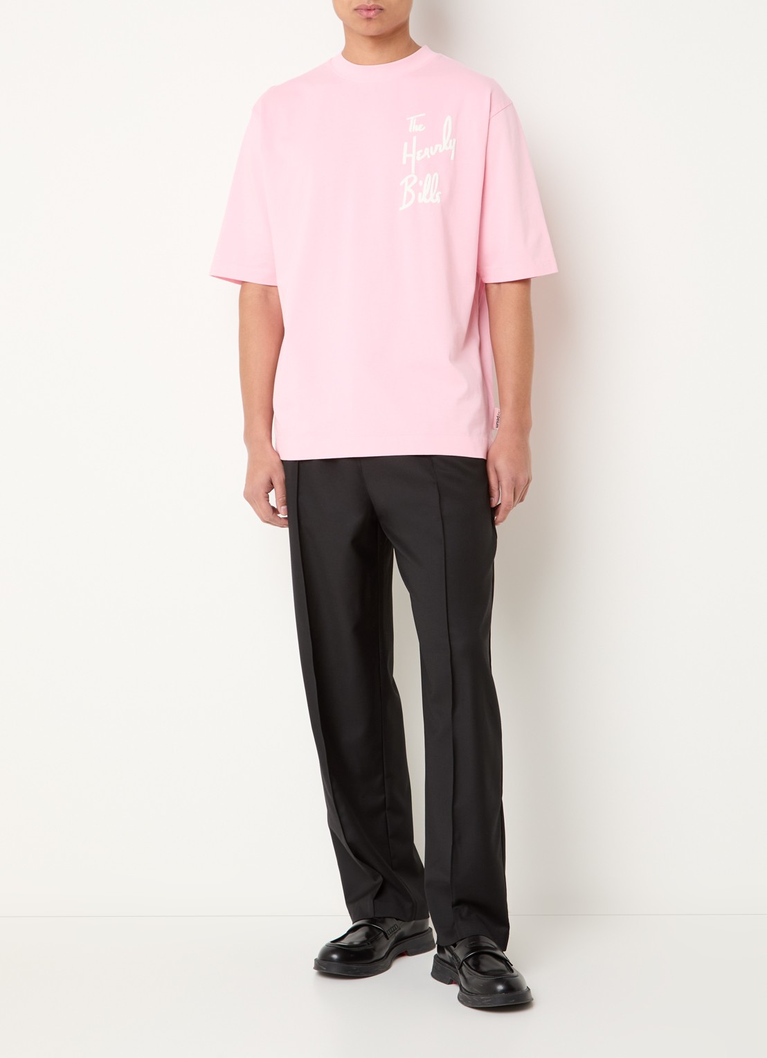 Hopeium T-shirt met logoprint - voorkant 2 zalmroze