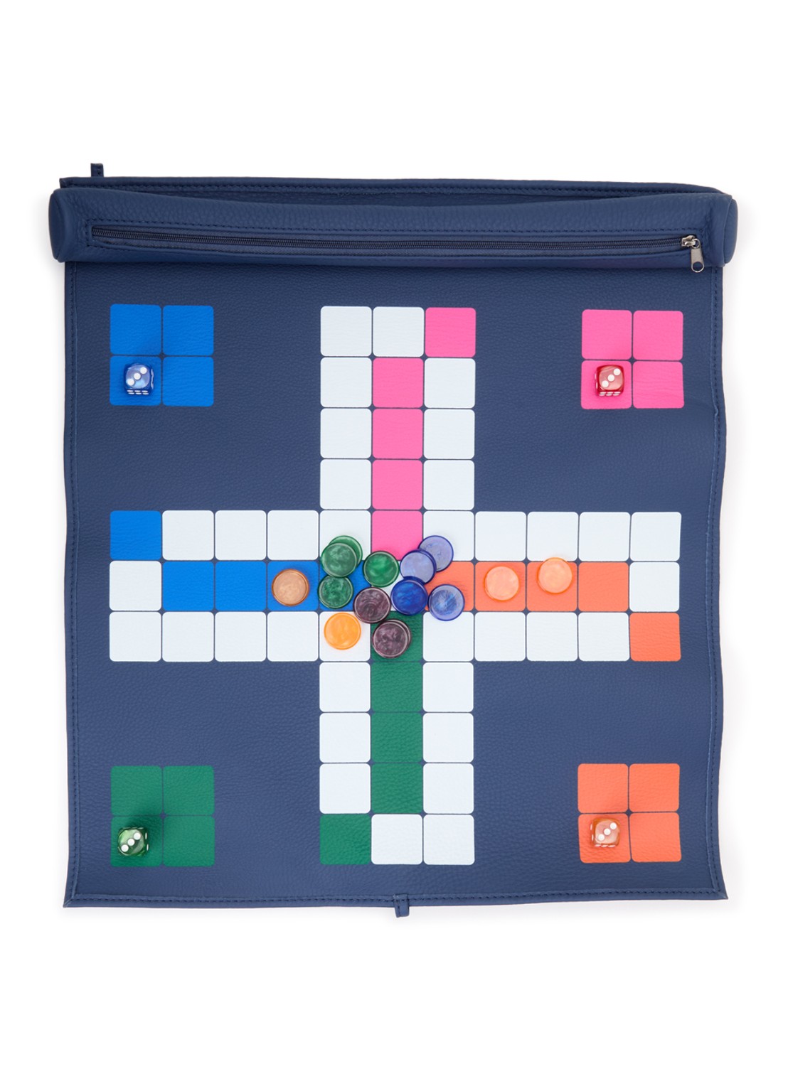 House of Nobilique Mens erger je niet reisspel in envelop van leer  - voorkant donkerblauw