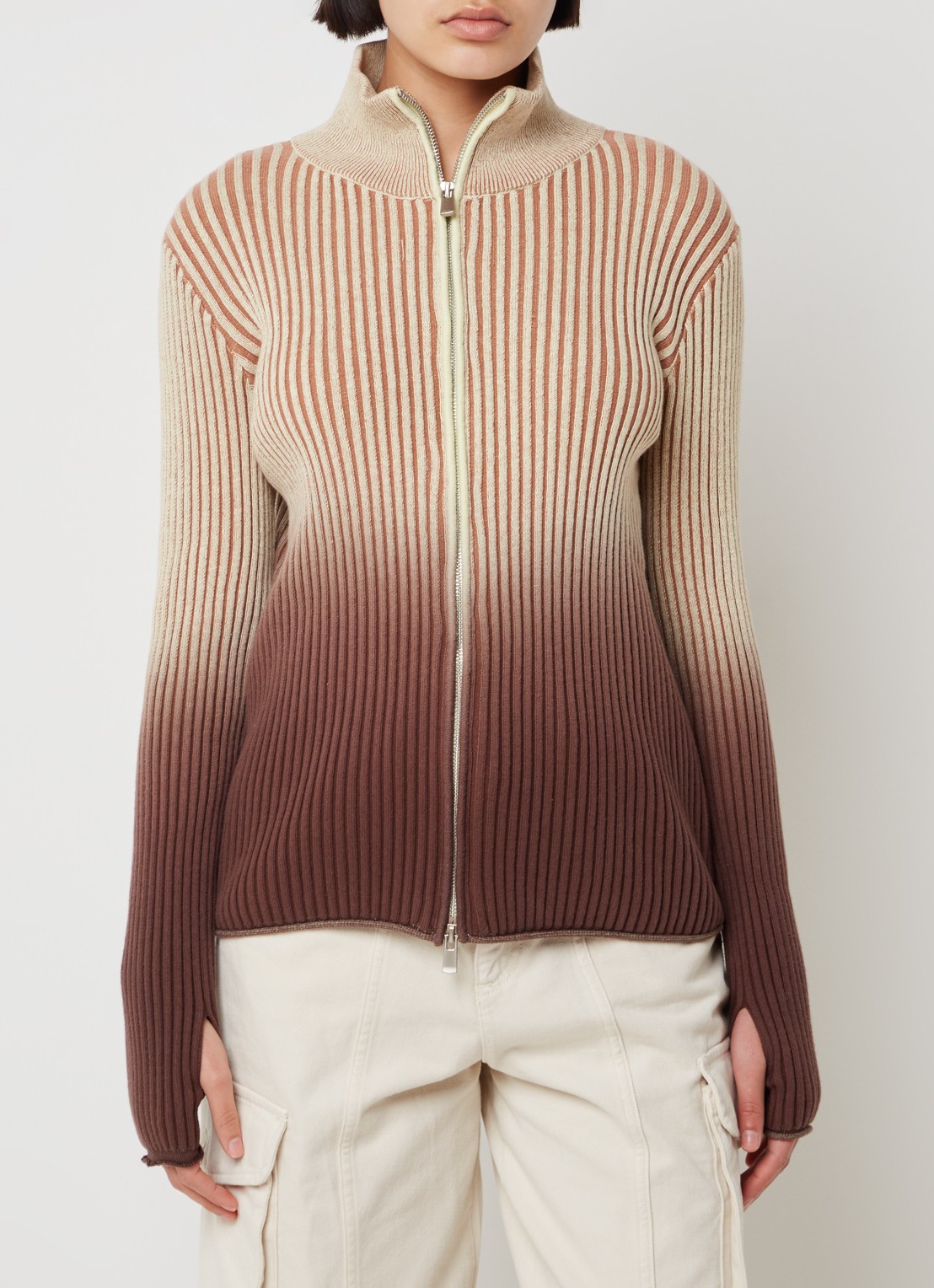 House of Sunny Verona ribgebreid vest met dip-dye dessin en logoborduring - detail 4 bruin