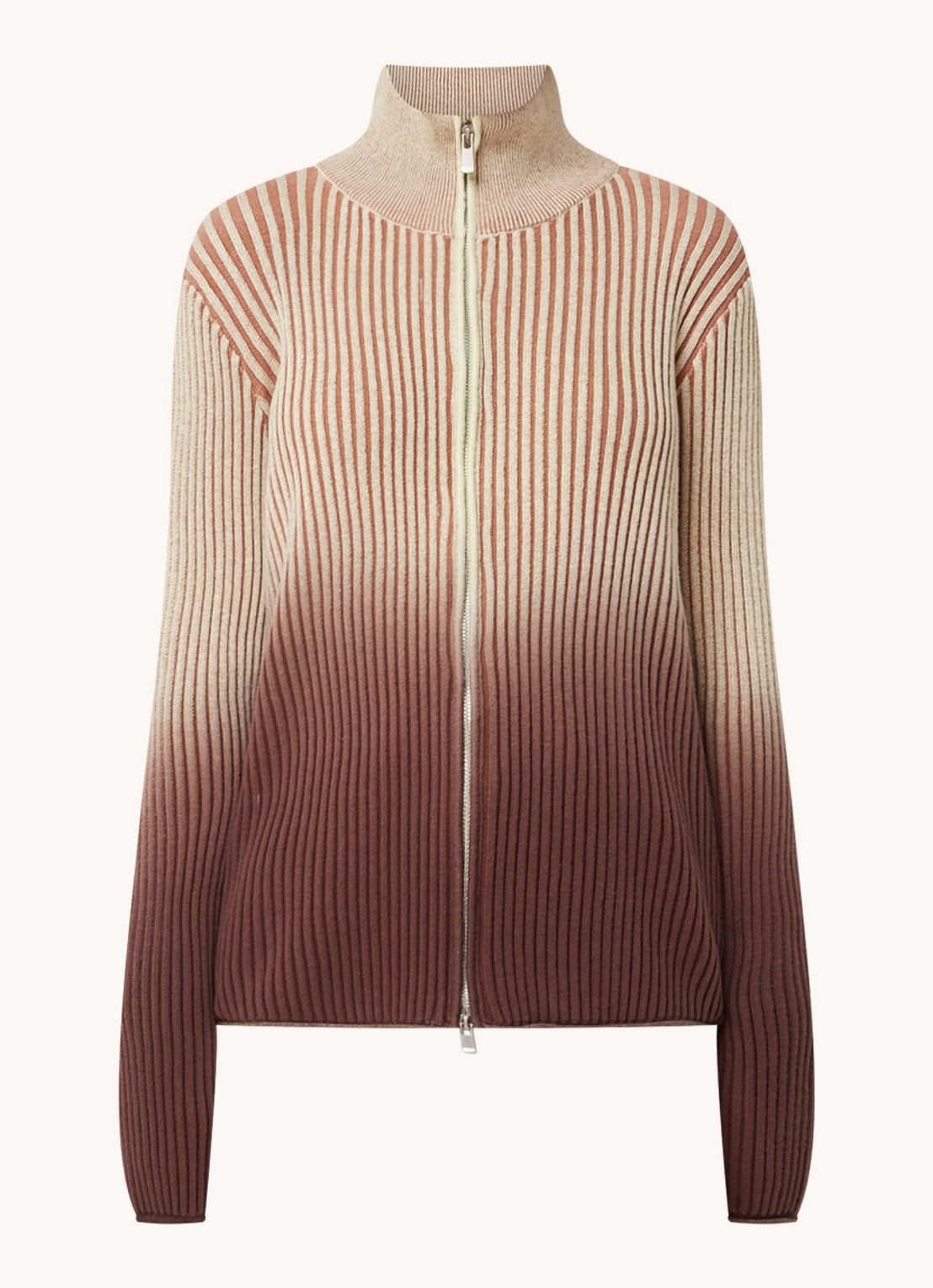 House of Sunny Verona ribgebreid vest met dip-dye dessin en logoborduring - voorkant 2 bruin