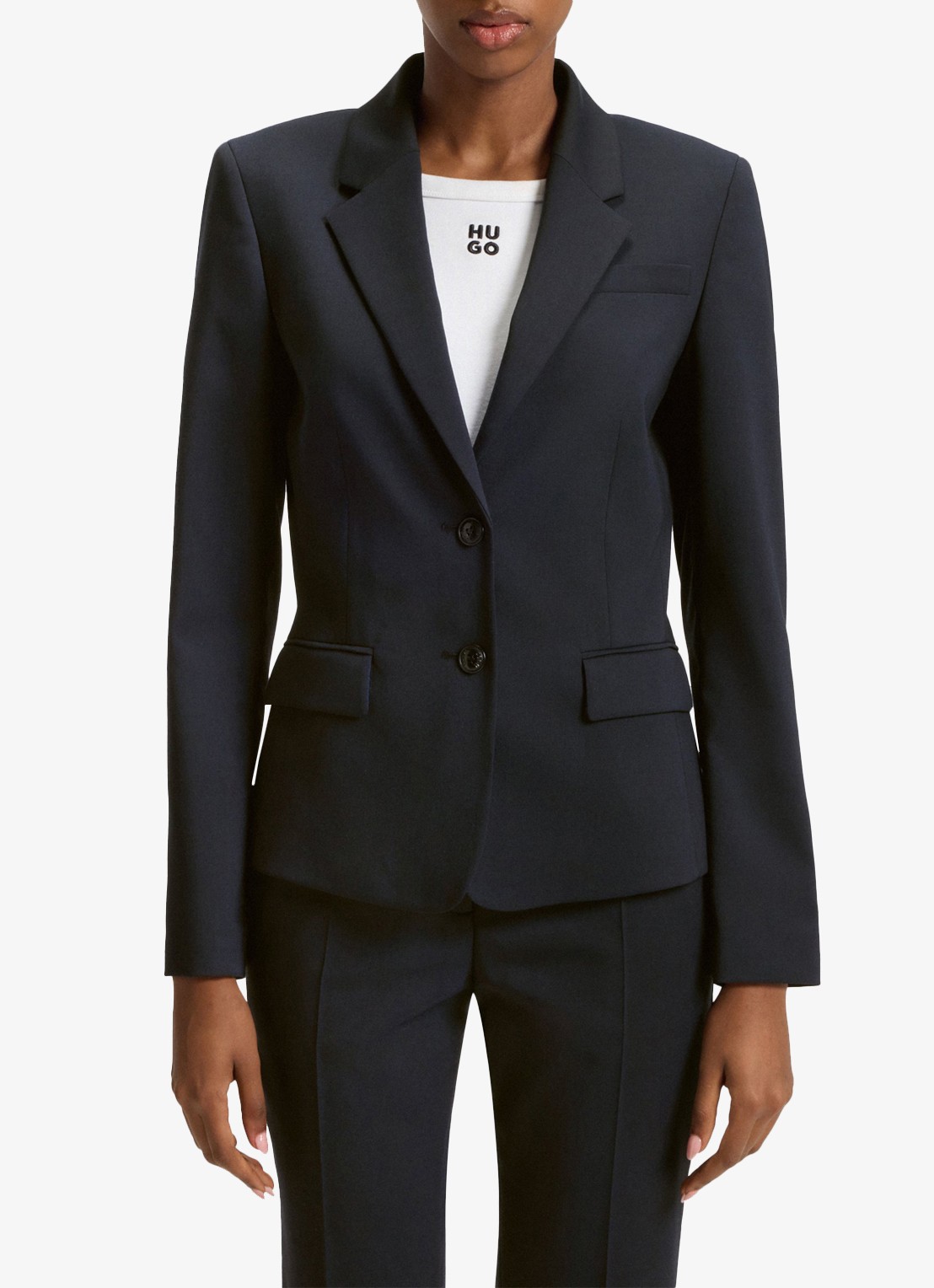 HUGO Aredana blazer in wolblend met schoudervulling - detail 2 donkerblauw