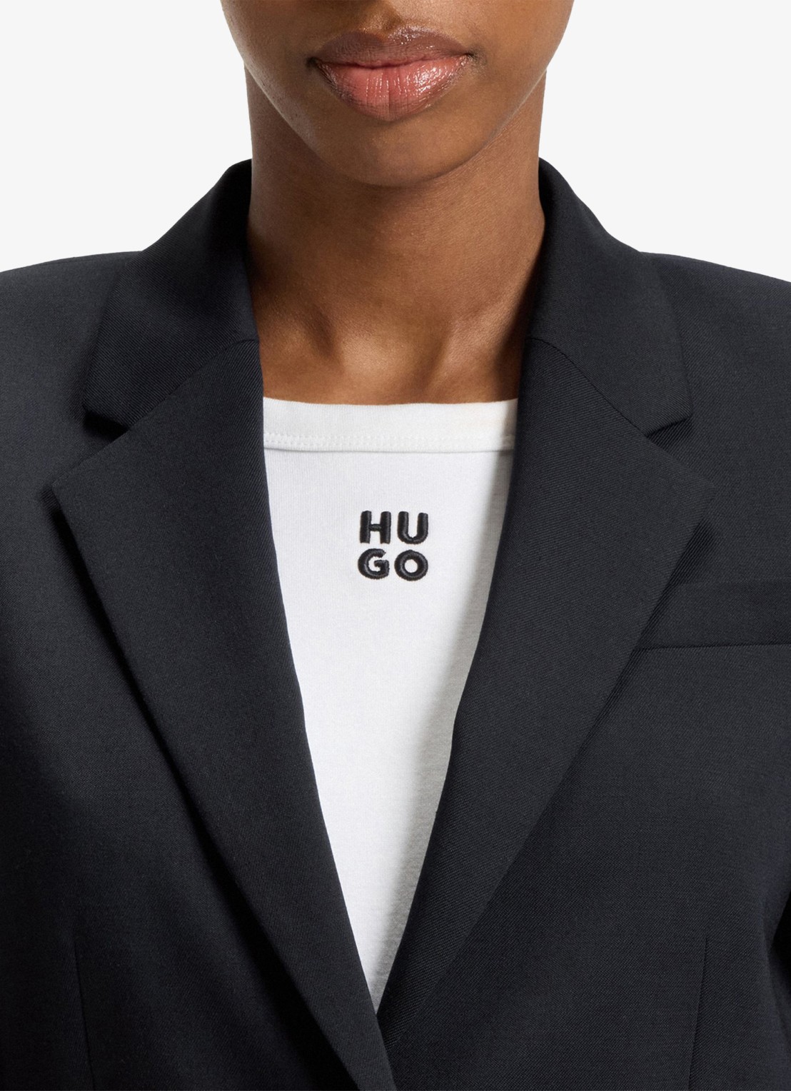 HUGO Aredana blazer in wolblend met schoudervulling - detail 3 donkerblauw