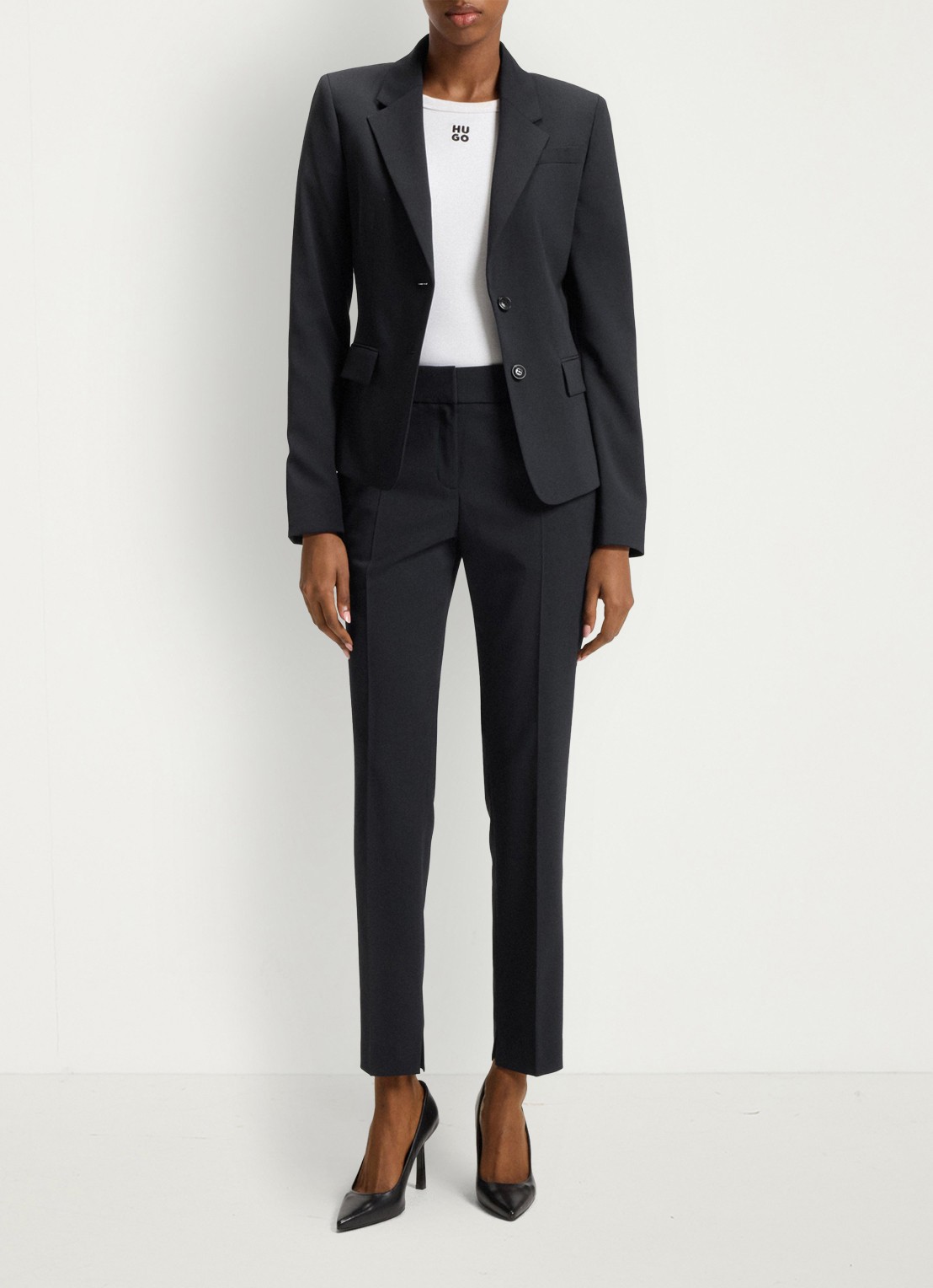 HUGO Aredana blazer in wolblend met schoudervulling - voorkant 6 donkerblauw