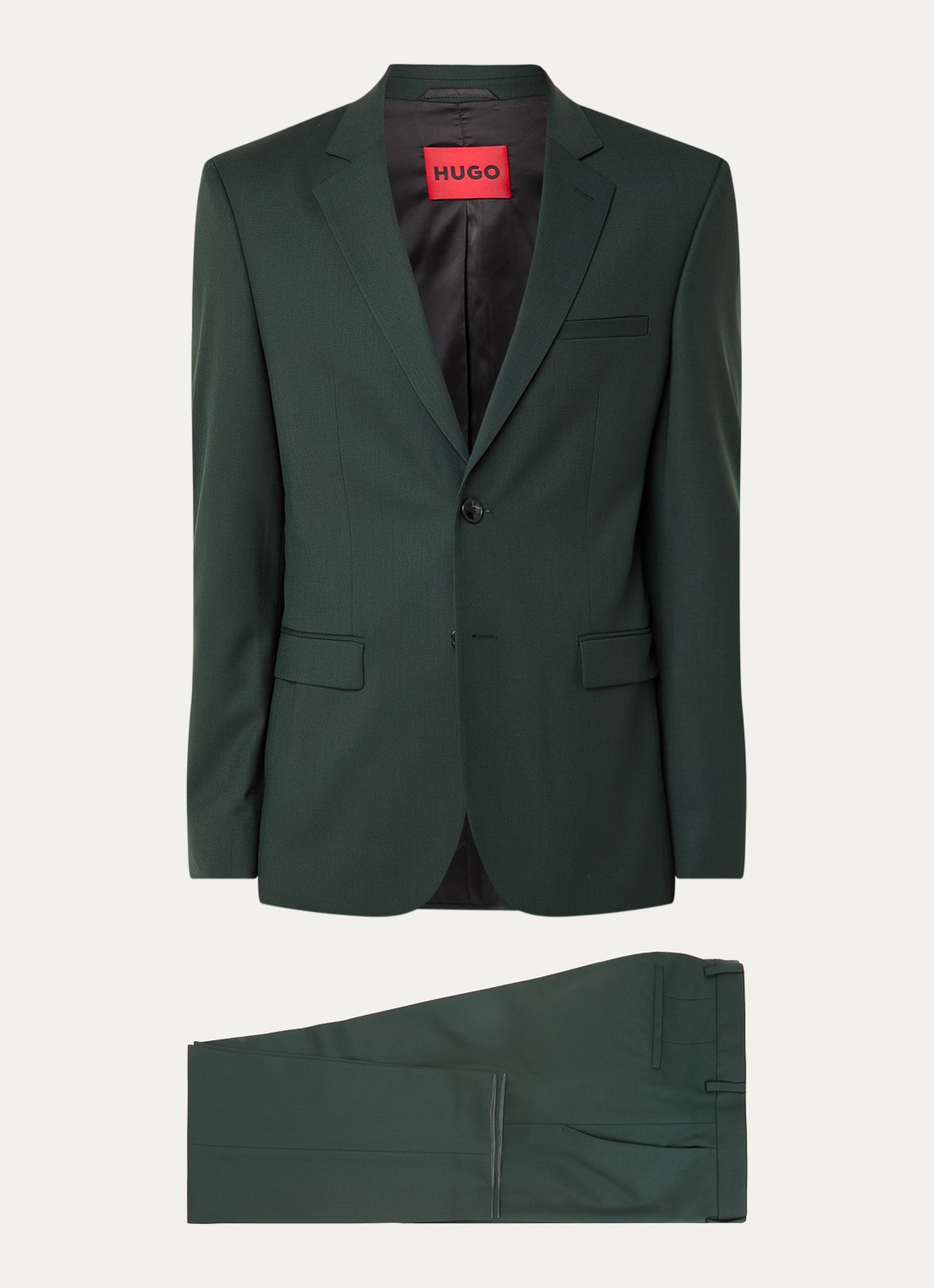 HUGO Arti-Hesten253X slim fit 2-delig pak in scheerwolblend - voorkant groen
