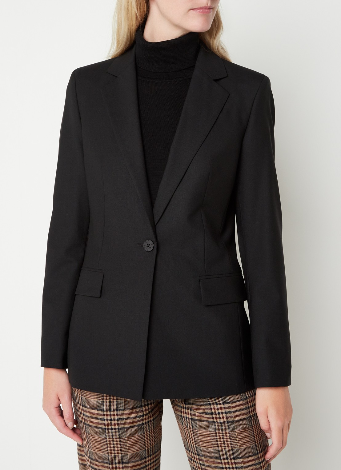 HUGO Atana blazer in wolblend met klepzakken - detail 2 zwart