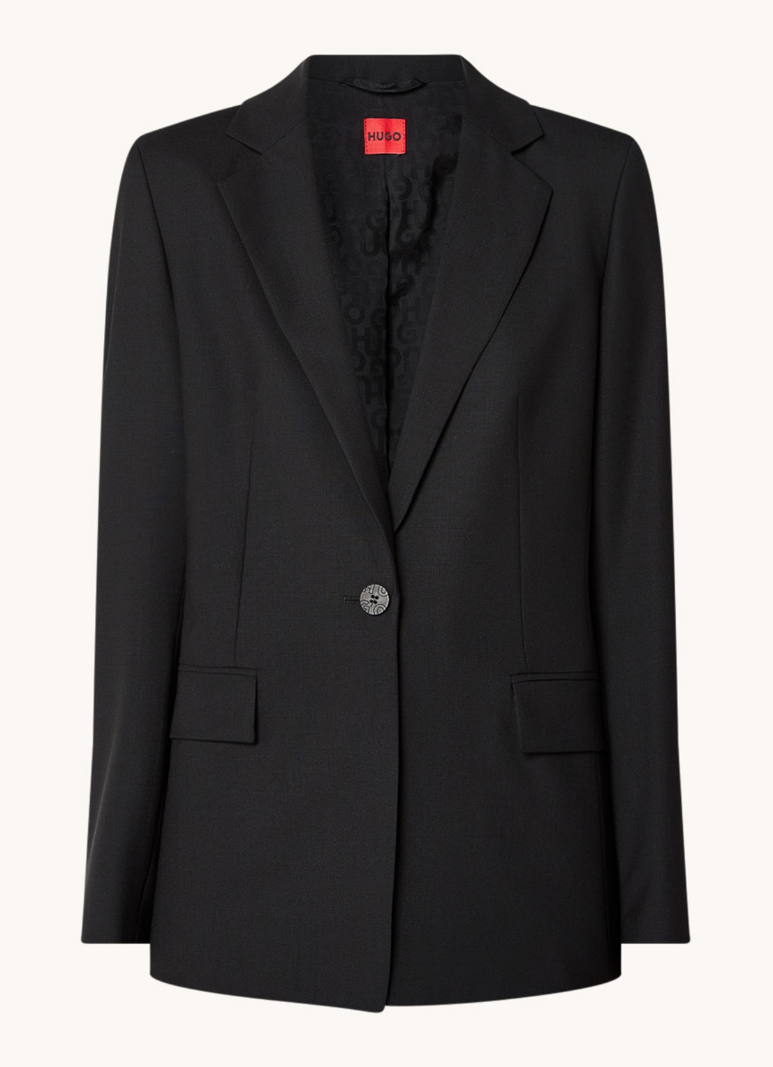 HUGO Atana blazer in wolblend met klepzakken - voorkant 3 zwart