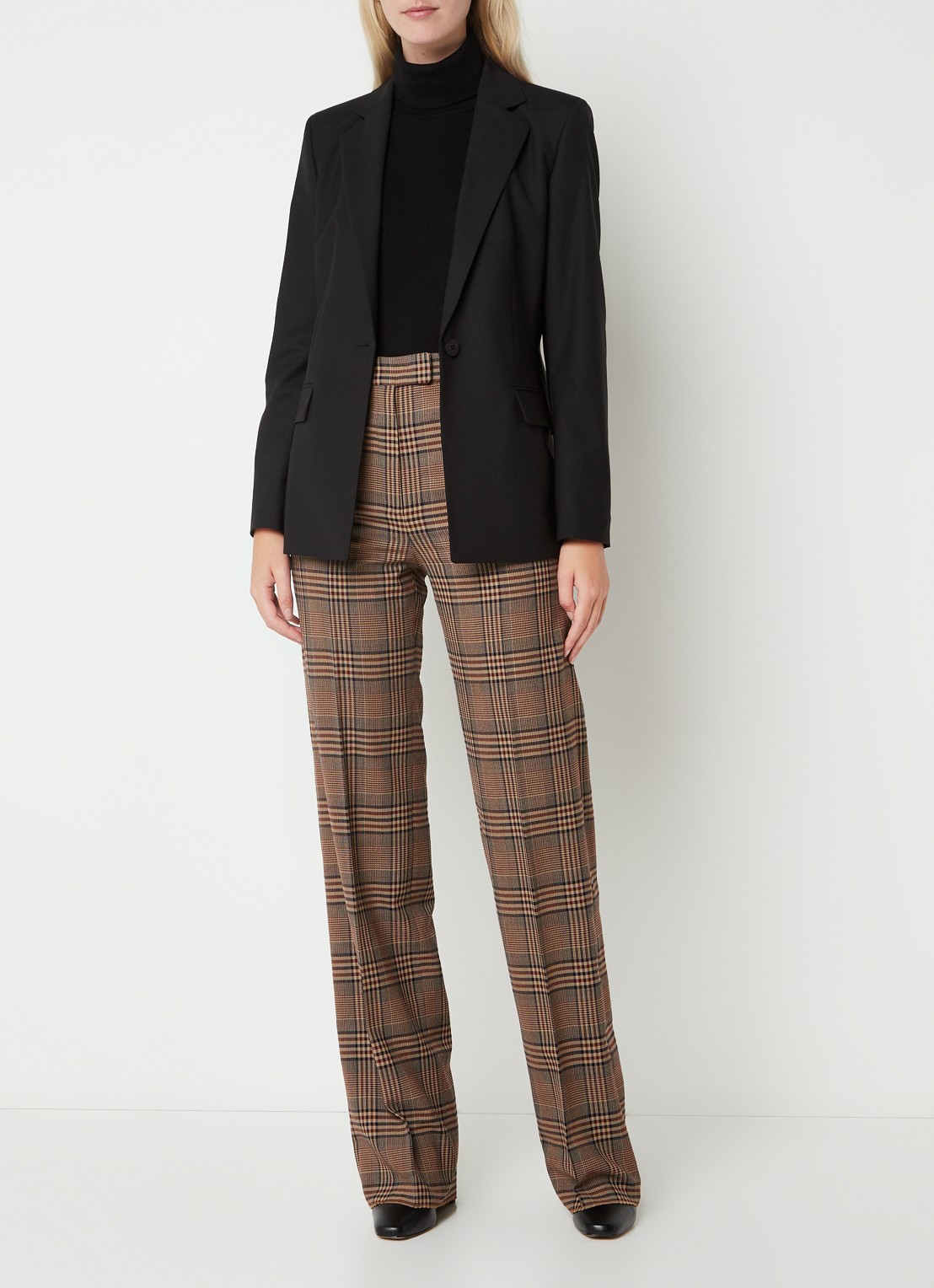 HUGO Atana blazer in wolblend met klepzakken - voorkant 4 zwart