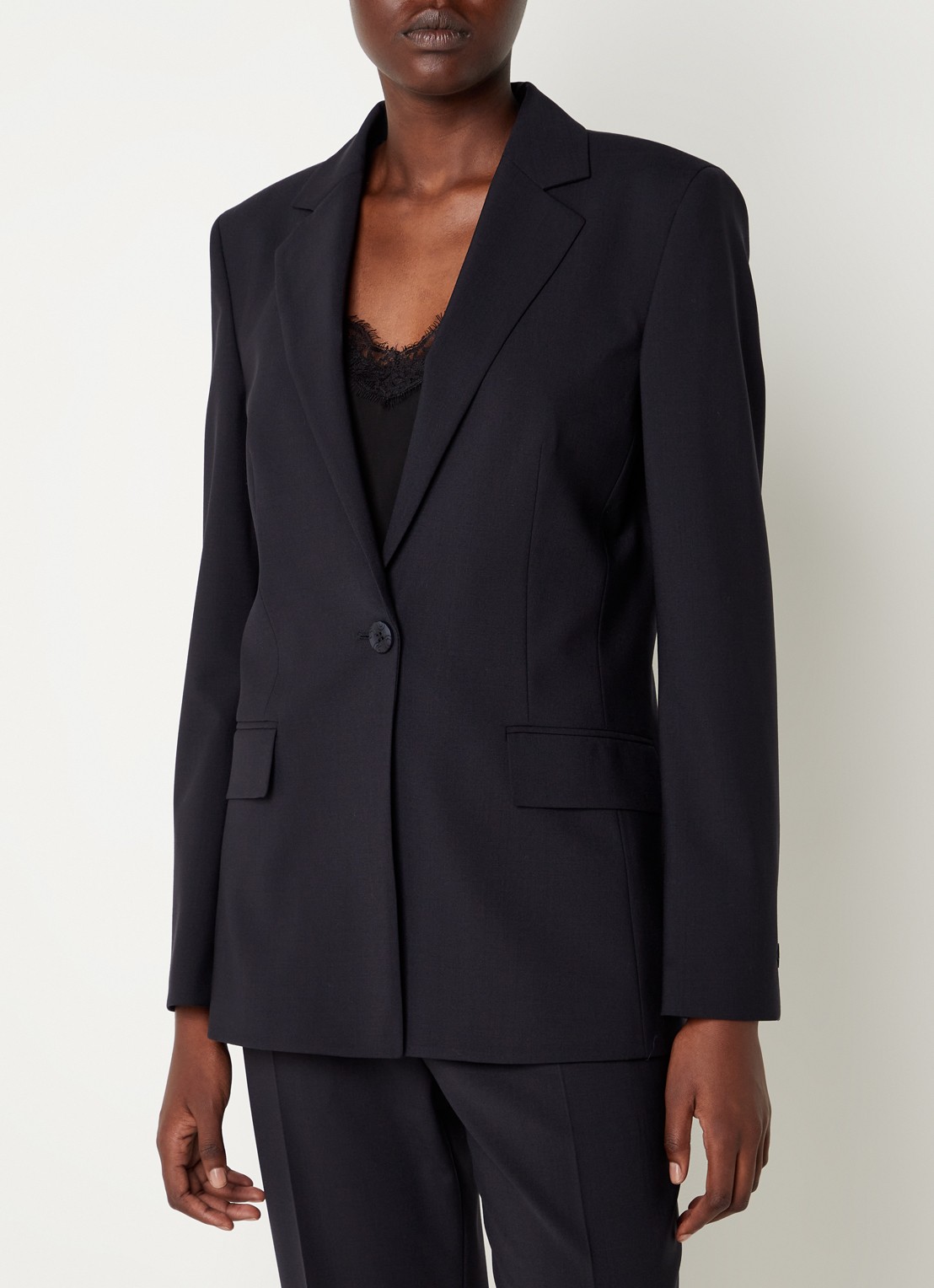 HUGO Atana blazer in wolblend met klepzakken - detail 4 donkerblauw