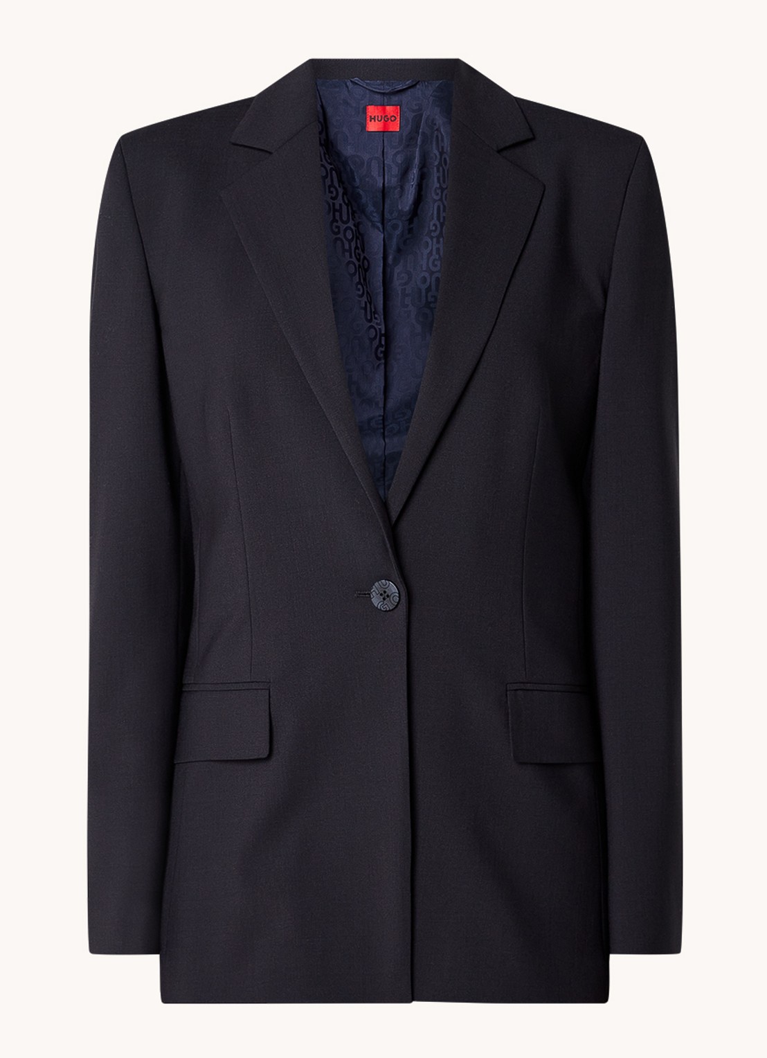 HUGO Atana blazer in wolblend met klepzakken - voorkant donkerblauw