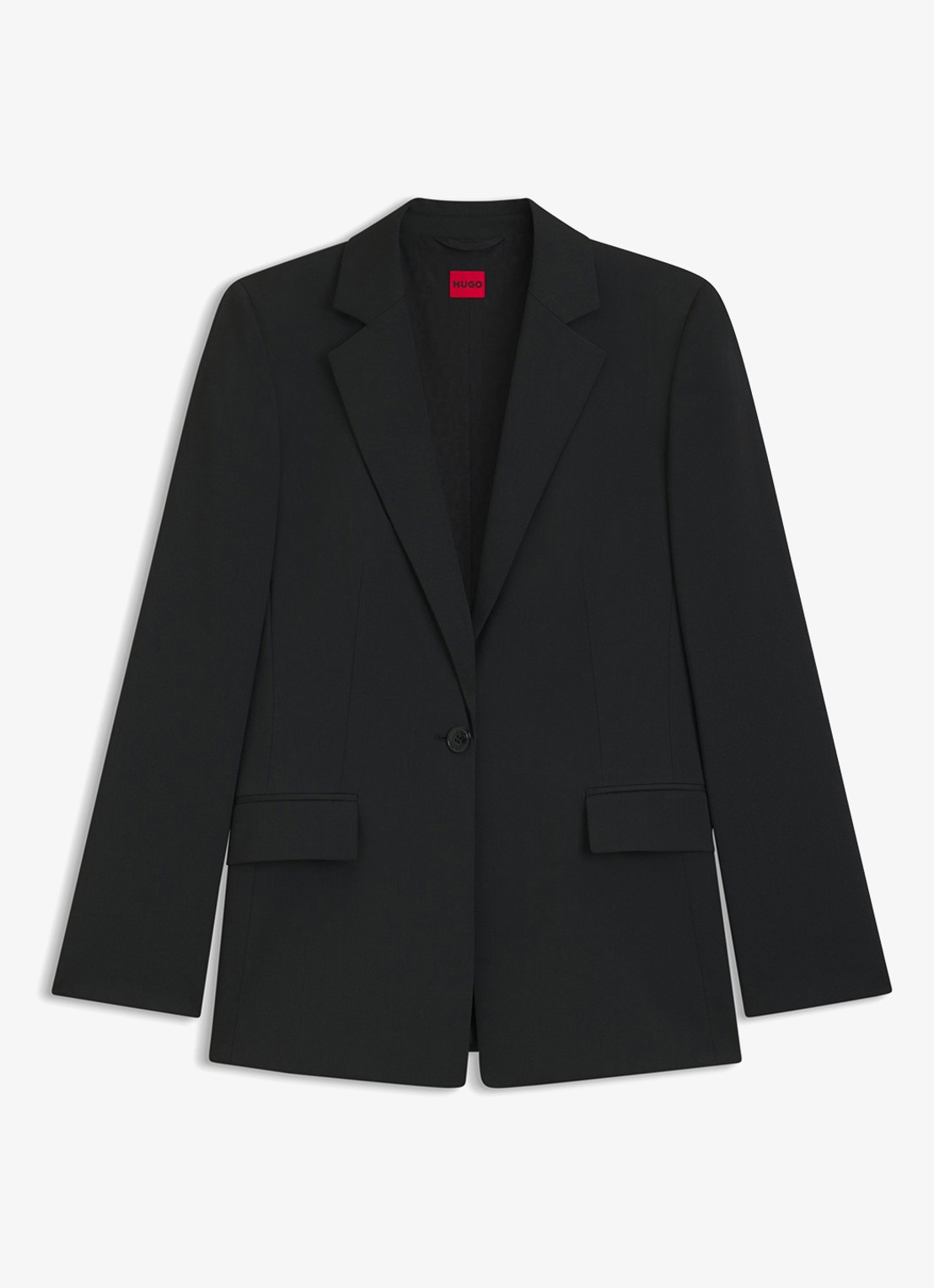 HUGO Atana blazer in wolblend met klepzakken - voorkant 2 zwart