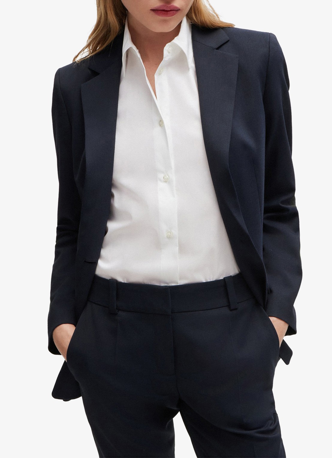 HUGO Atana blazer in wolblend met klepzakken - detail donkerblauw
