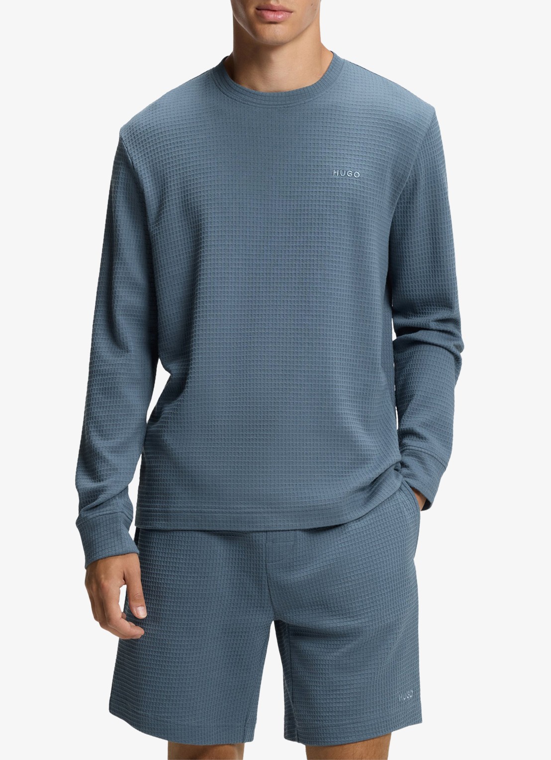 HUGO Austin pyjamatop met logo - detail 4 staalblauw