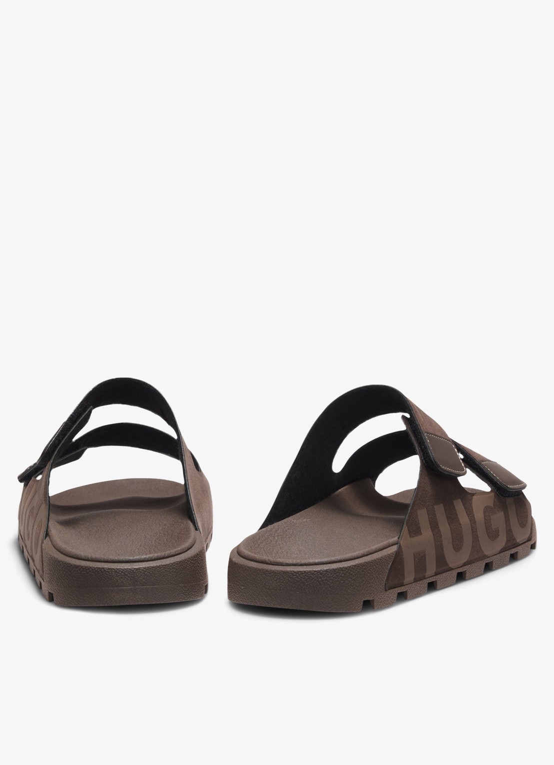 HUGO Badslipper met logo - achterkant donkerbruin