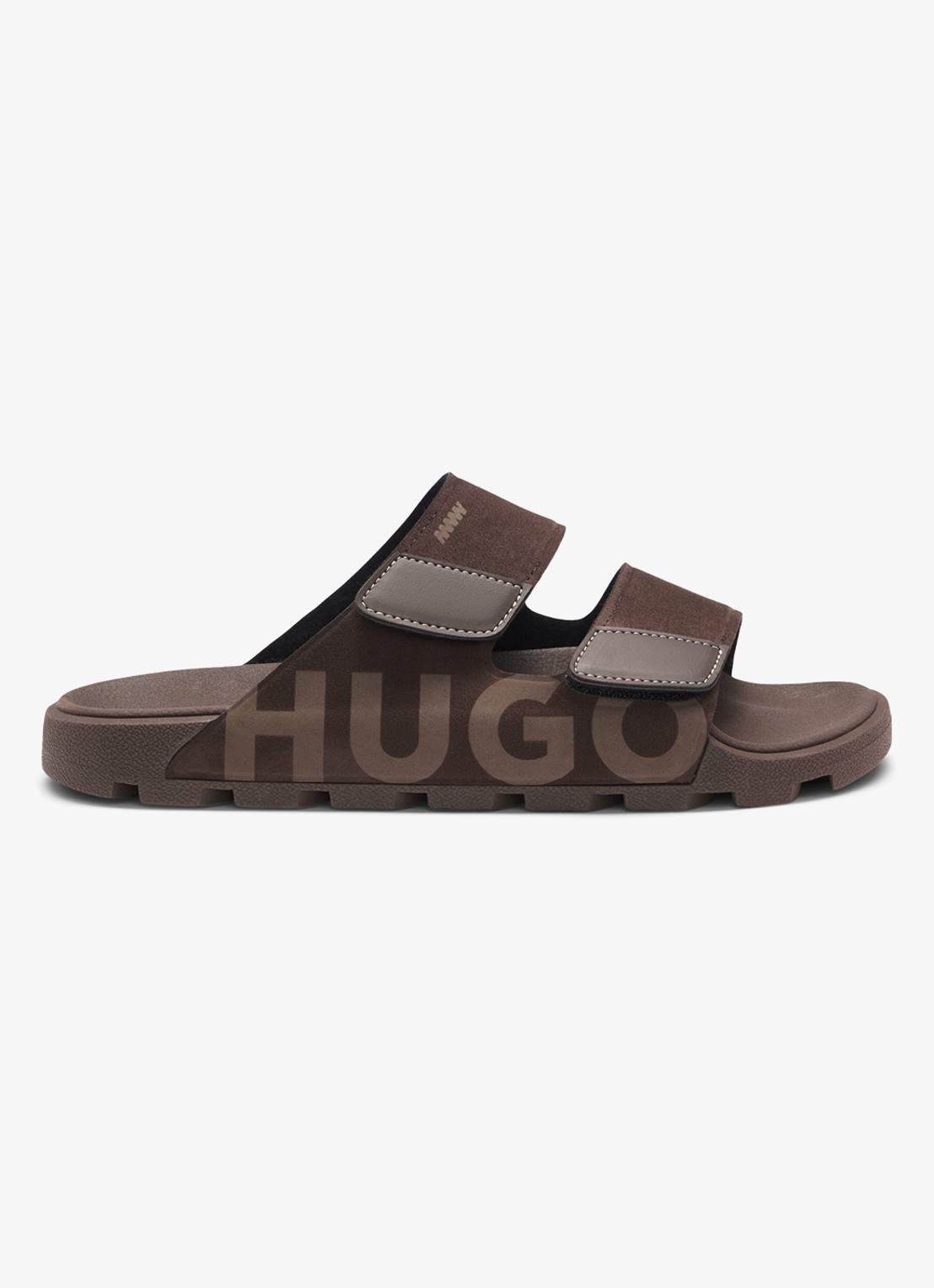 HUGO Badslipper met logo - voorkant 2 donkerbruin