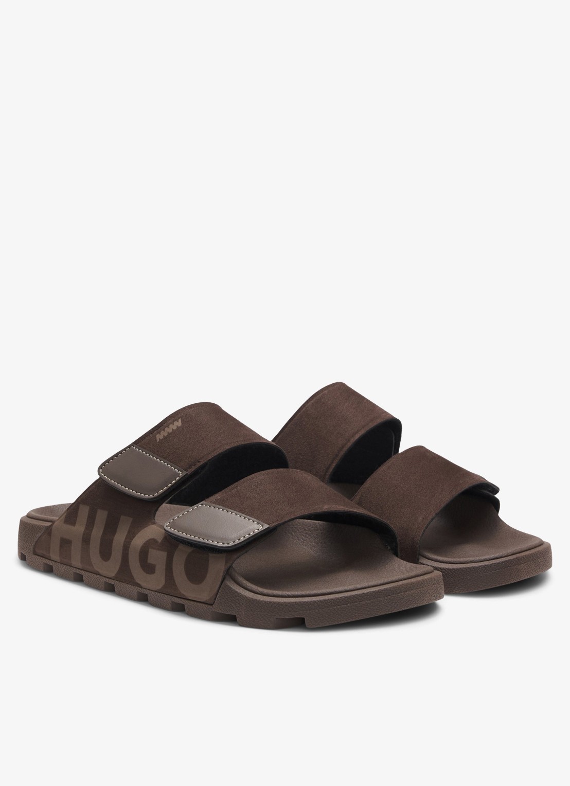 HUGO Badslipper met logo - voorkant 3 donkerbruin