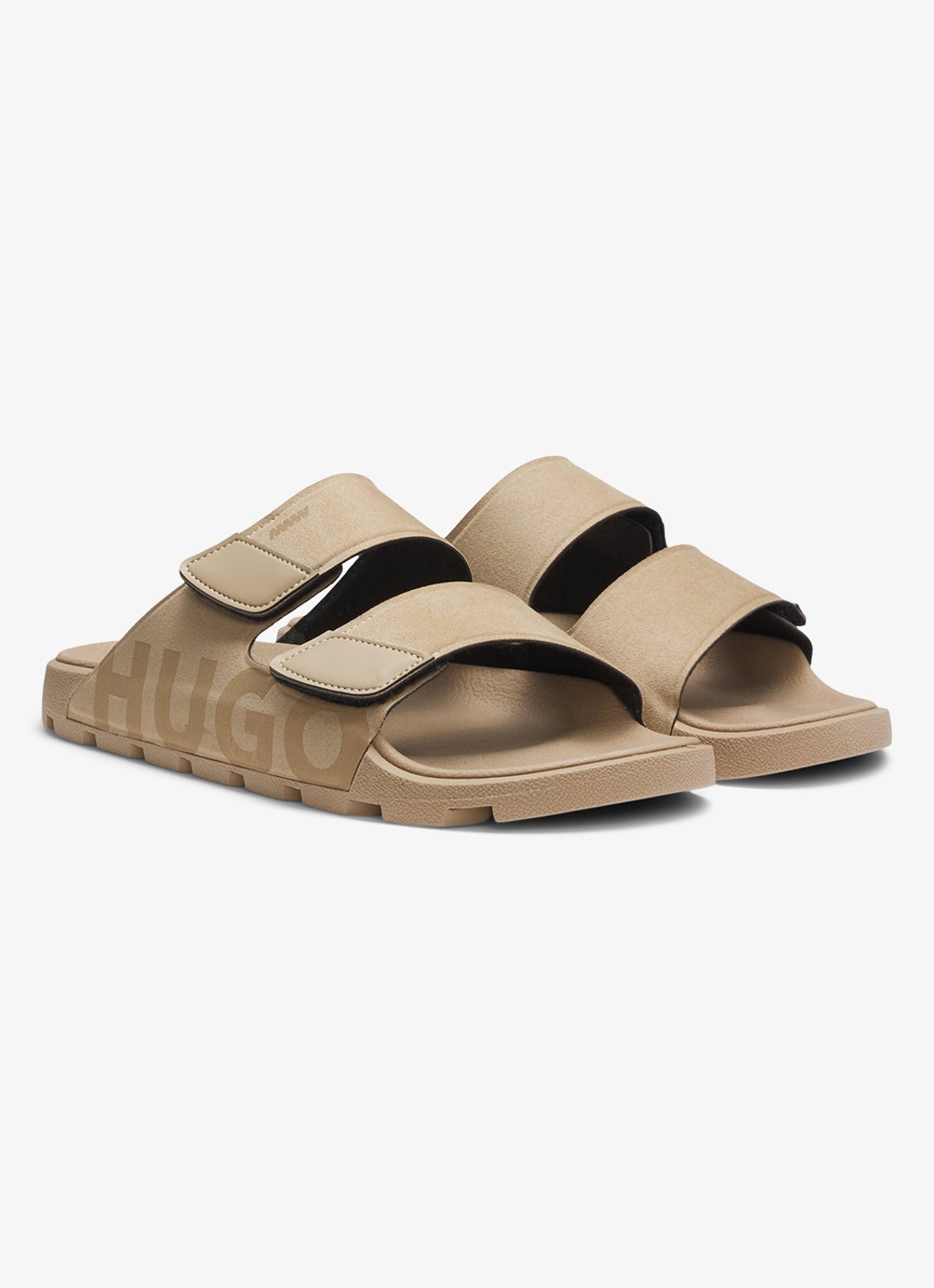 HUGO Badslipper met logo - voorkant 2 beige