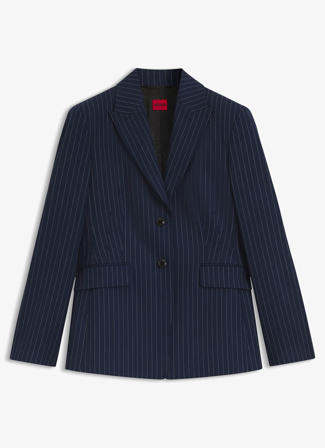 HUGO Blazer met krijtstreep en klepzakken - voorkant donkerblauw